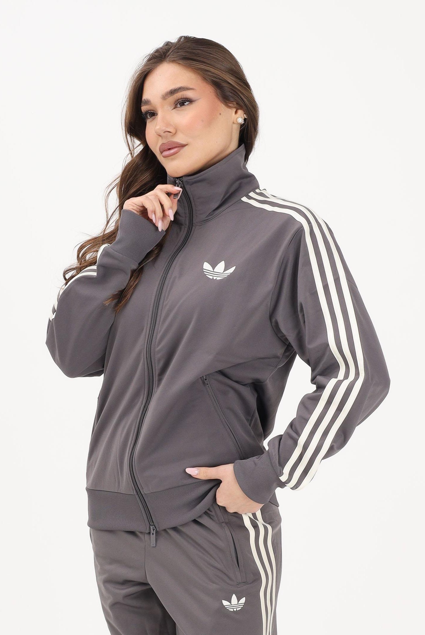 ADIDAS ORIGINALS Felpa con zip FIREBIRD LOOSE grigia da donna KT4614 . ADIDAS ORIGINALS
