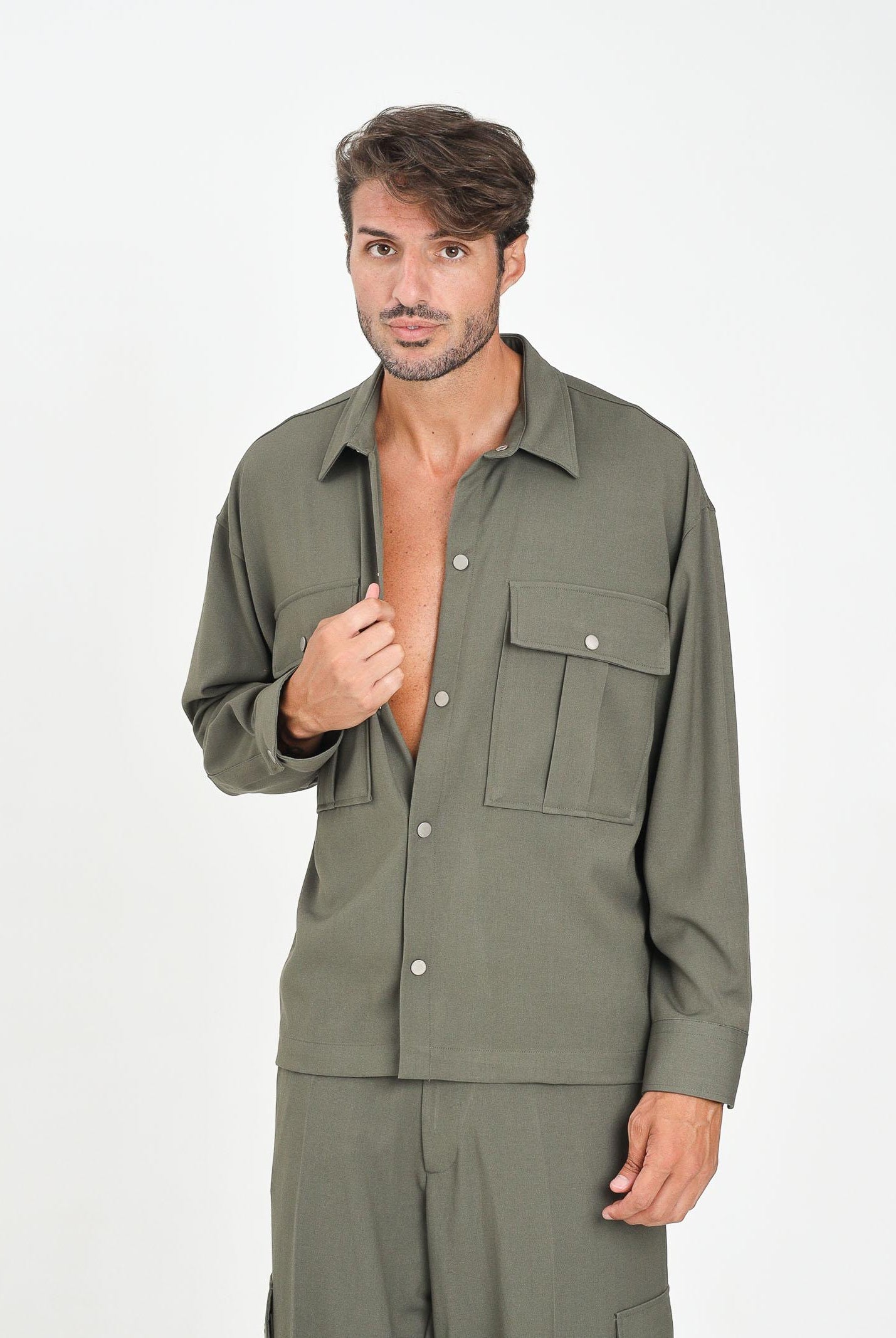 I'M BRIAN Camicia a manica lunga verde militare da uomo CA3442 013 I'M BRIAN