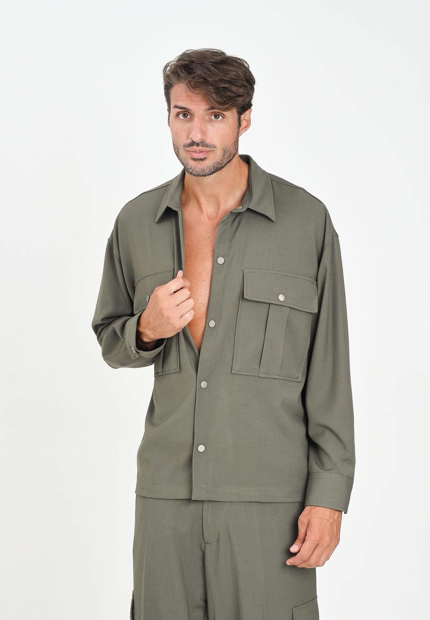 I'M BRIAN Camicia a manica lunga verde militare da uomo CA3442 013 I'M BRIAN
