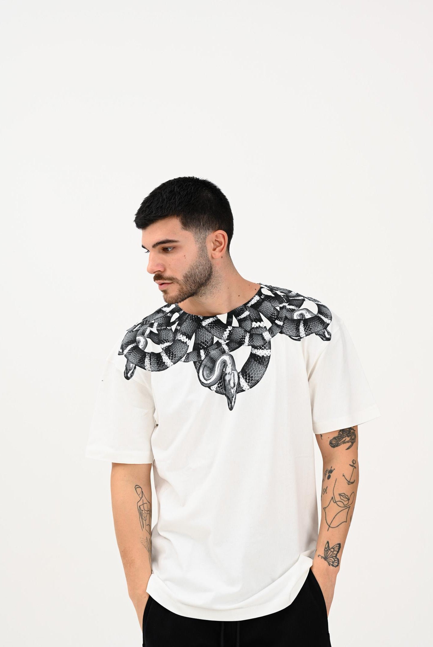 MARCELO BURLON COUNTY OF MILAN T-shirt a manica corta bianca da uomo con stampa serpente F5CAMATH041 013 MARCELO BURLON COUNTY OF MILAN