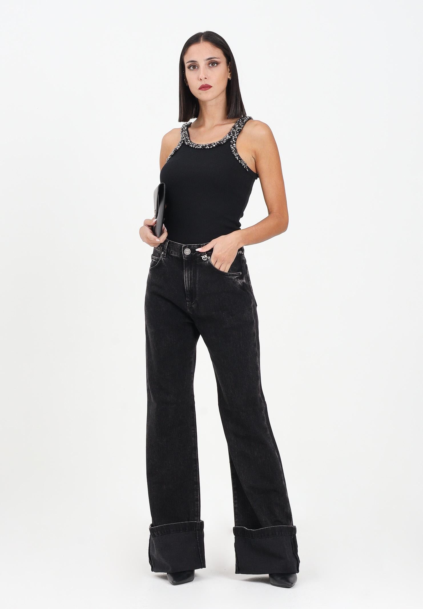 PINKO Jeans wide-leg in denim nero da donna 105541A2RR PJ4 PINKO