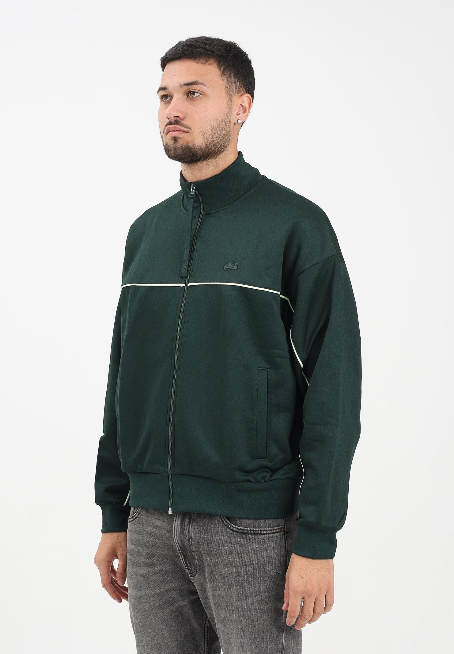 LACOSTE Felpa con zip verde scuro da uomo effetto raso SH5684 YZP LACOSTE