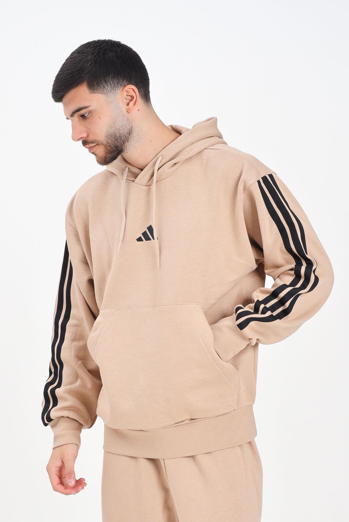 ADIDAS PERFORMANCE Felpa con cappuccio Essentials 3-Stripes French Terry beige da uomo JX0695 ADIDAS PERFORMANCE