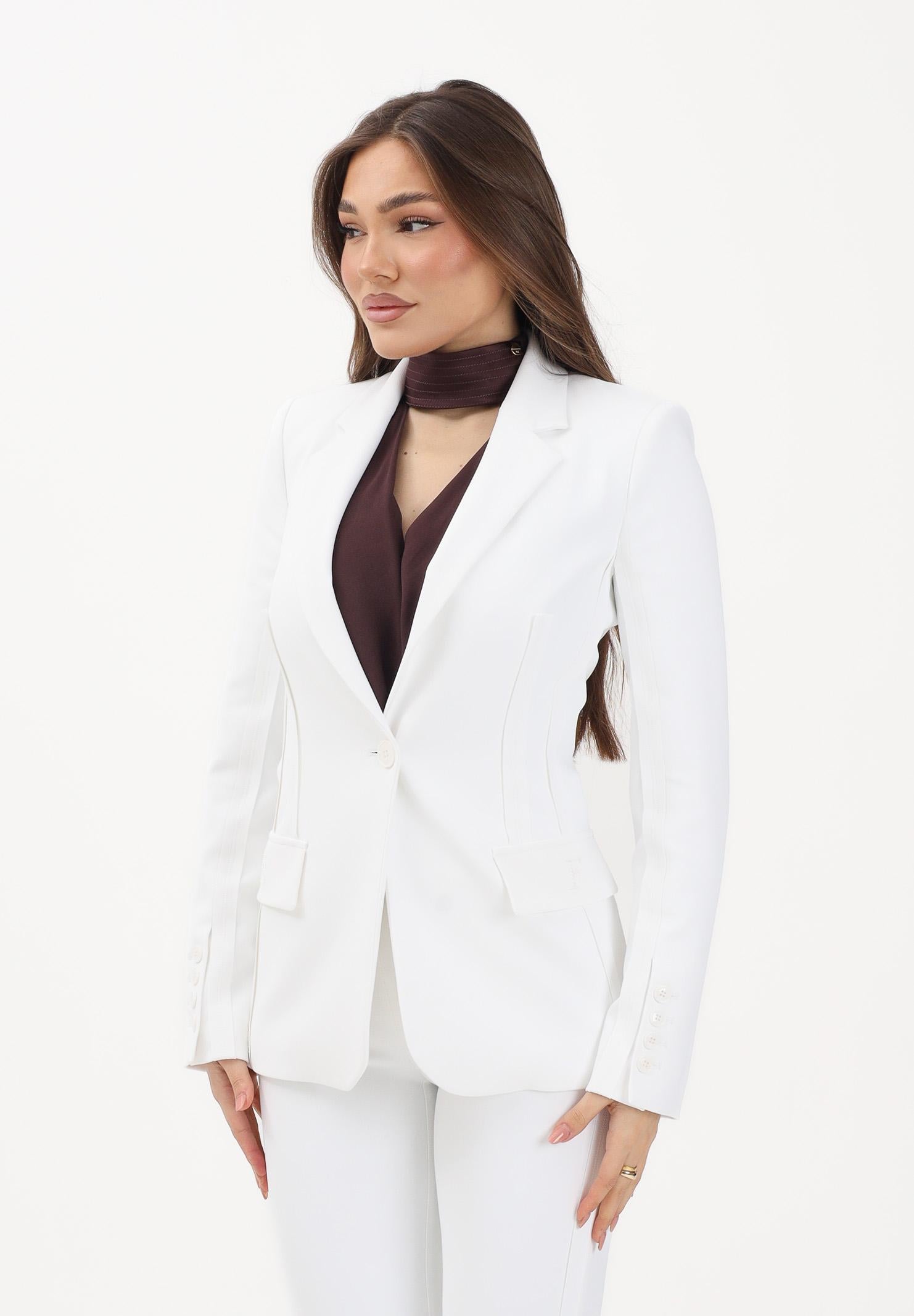 ELISABETTA FRANCHI Giacca monopetto avorio da donna con motivi a taglio vivo<BR/> GI21661E2 360 ELISABETTA FRANCHI