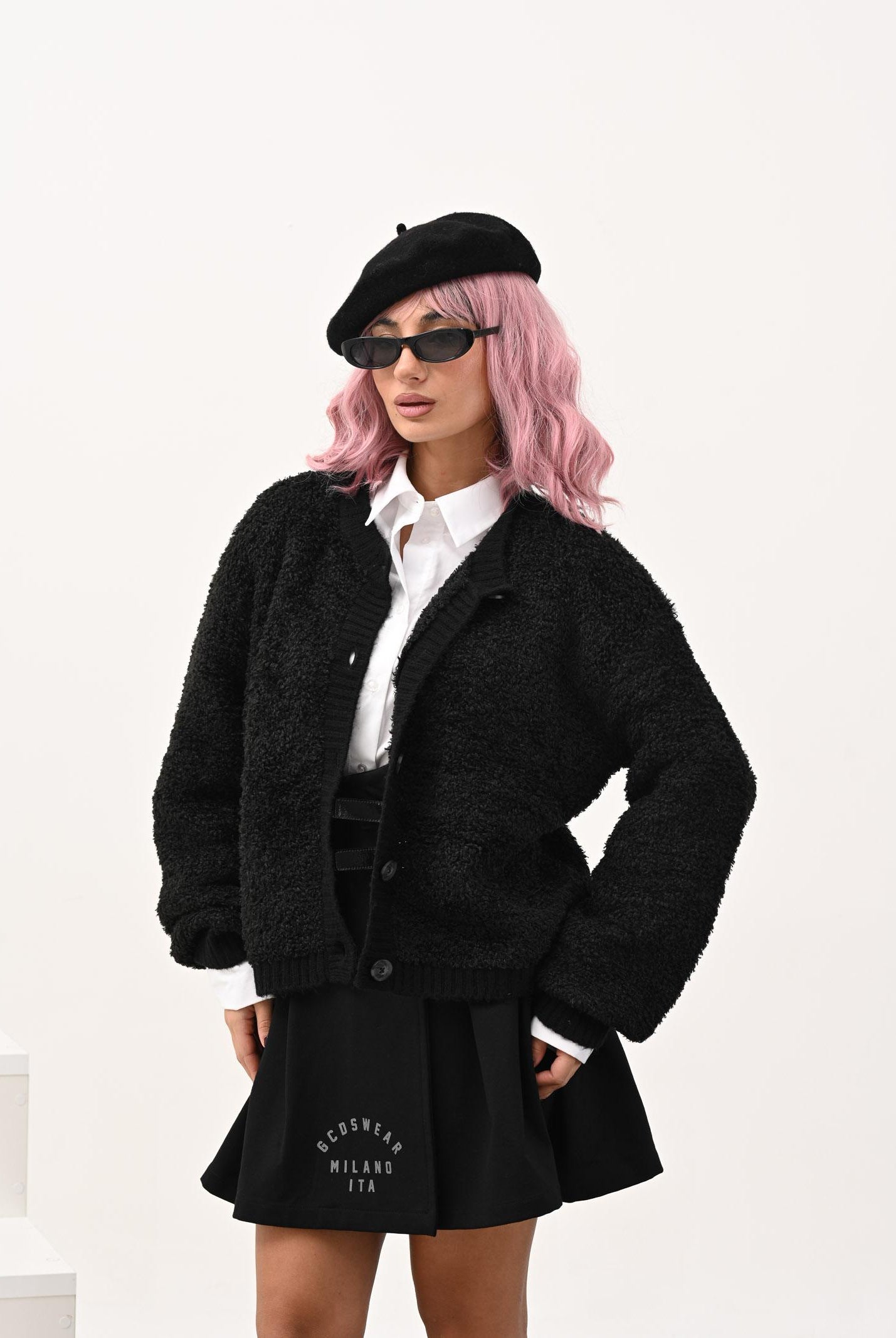 JDY Cardigan nero da donna in maglia bouclé 15337012 Black JDY