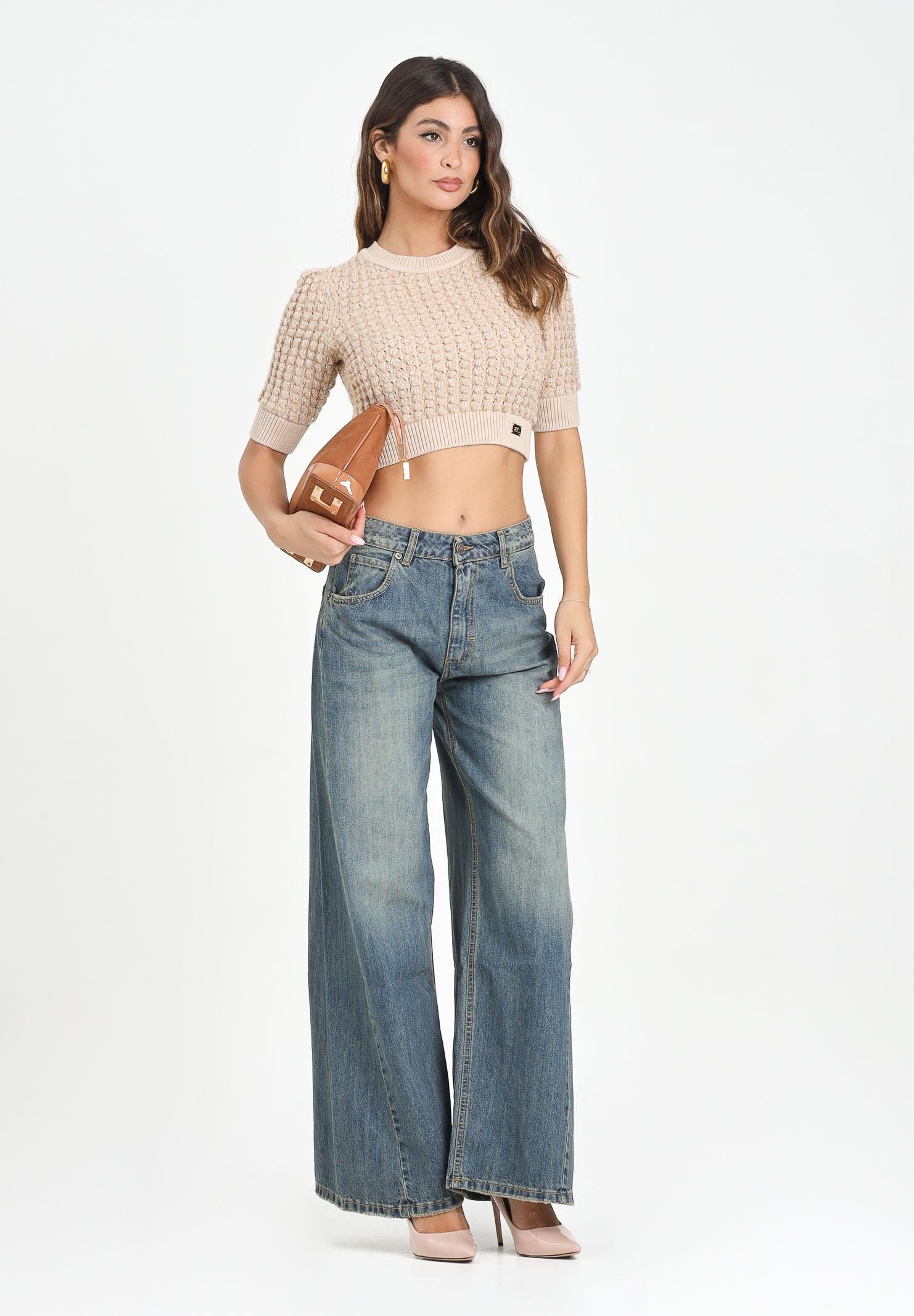 VICOLO Jeans Nathalie da donna realizzati in denim blu medio con un delicato effetto slavato DF5142 VU VICOLO