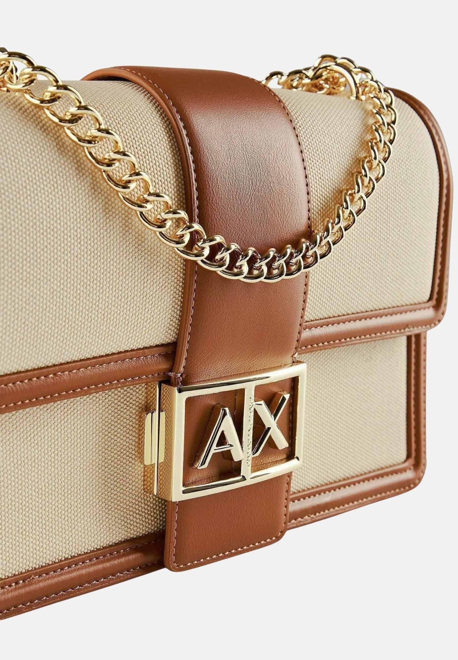 ARMANI EXCHANGE Borsa a tracolla beige e cuoio da donna con fibbia logo XW000070AF22570 M6261 ARMANI EXCHANGE