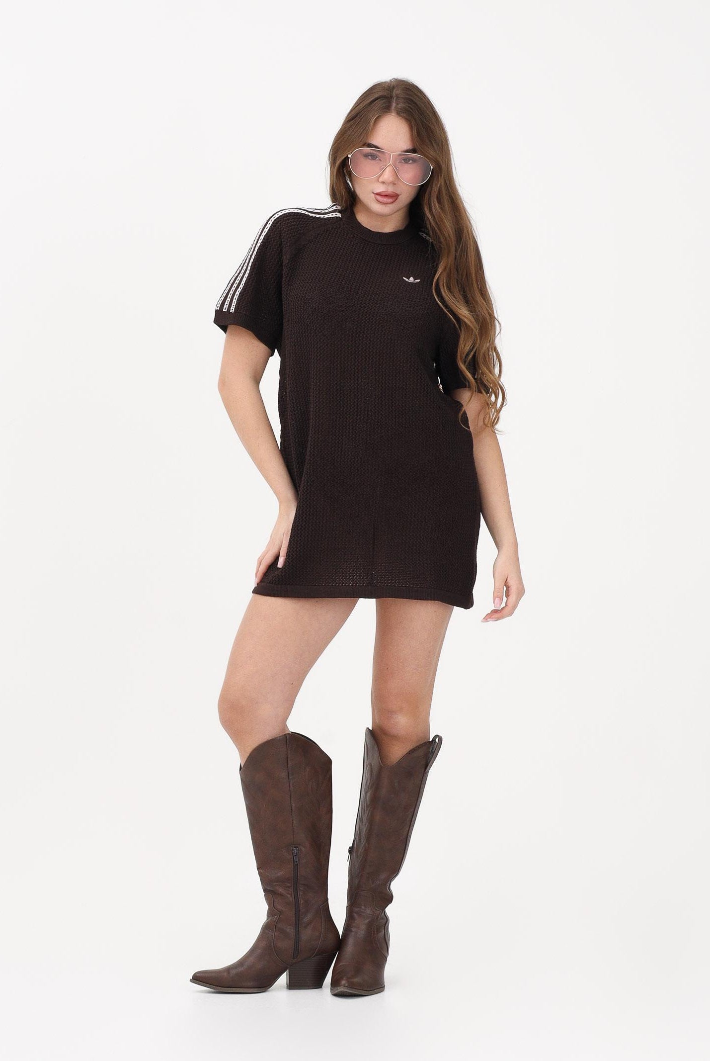 ADIDAS ORIGINALS Abito corto KNITTED CROCHET marrone e rosa da donna KE0203 . ADIDAS ORIGINALS