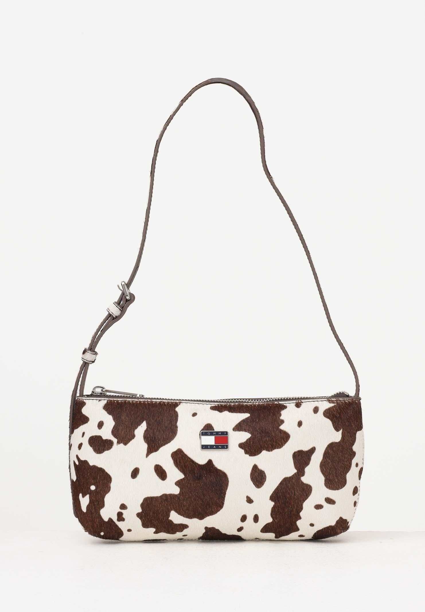 TOMMY JEANS Borsa a spalla MUST COW panna e marrone da donna AW0AW18061 0K6 TOMMY JEANS
