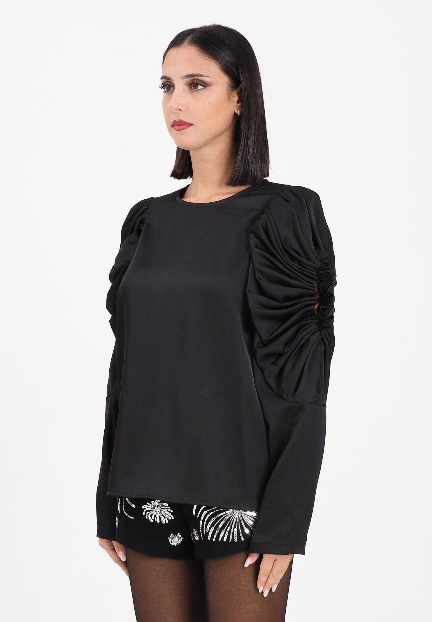 TPN Blusa Wilbur nera da donna in tessuto satinato con cut-out alle maniche WILBUR232W5 D6 TPN