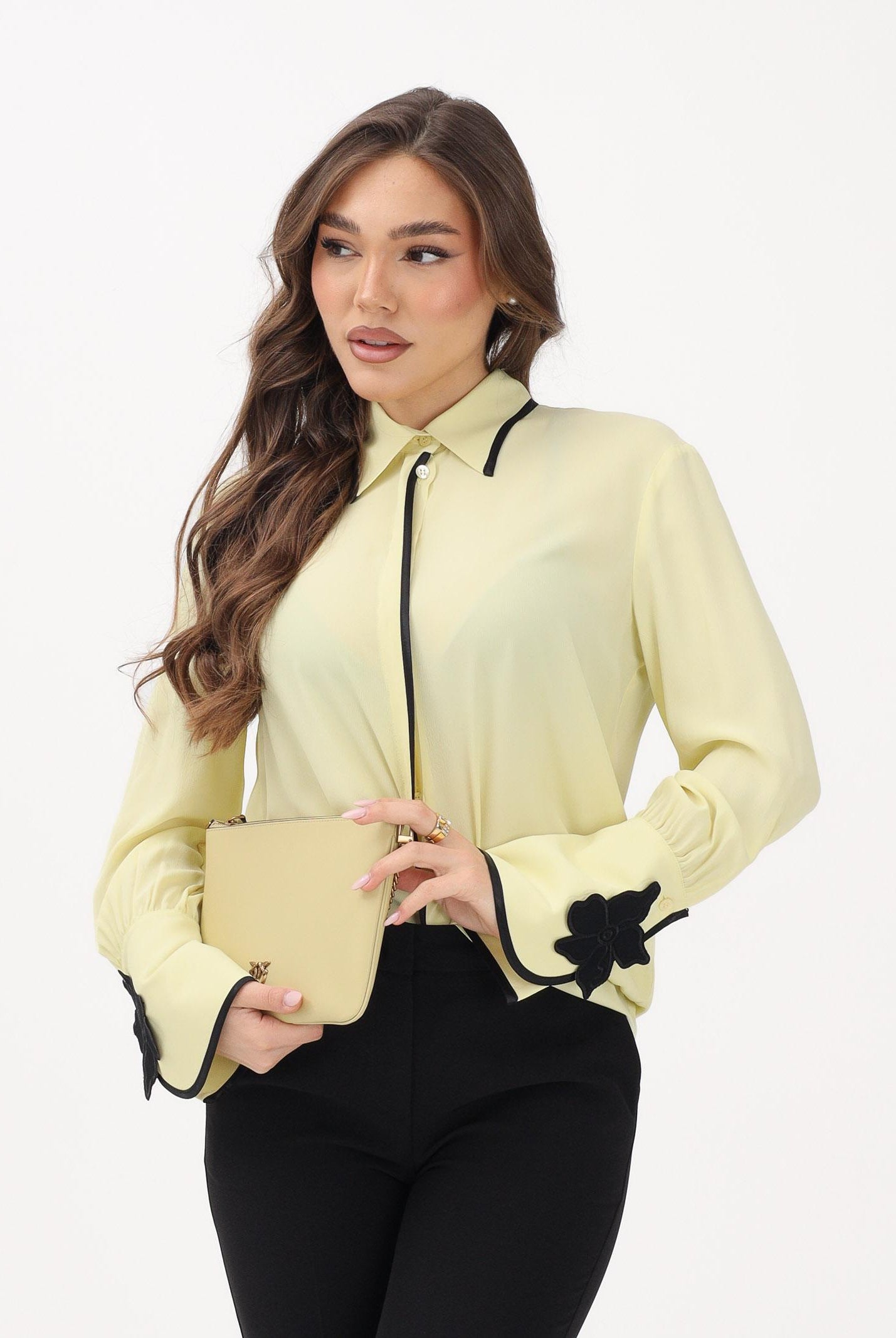 SIMONA CORSELLINI Camicia a manica lunga gialla da donna con dettagli a contrasto P26CPCA01301 V0774 SIMONA CORSELLINI