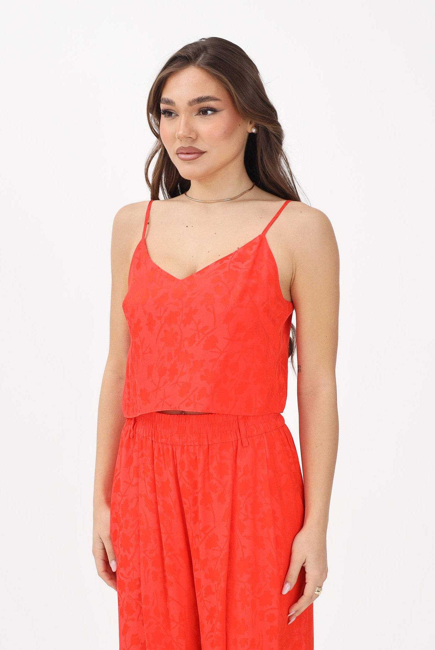 PINKO Top corto arancione da donna realizzato in tessuto jacquard 106869A3AN A99 PINKO