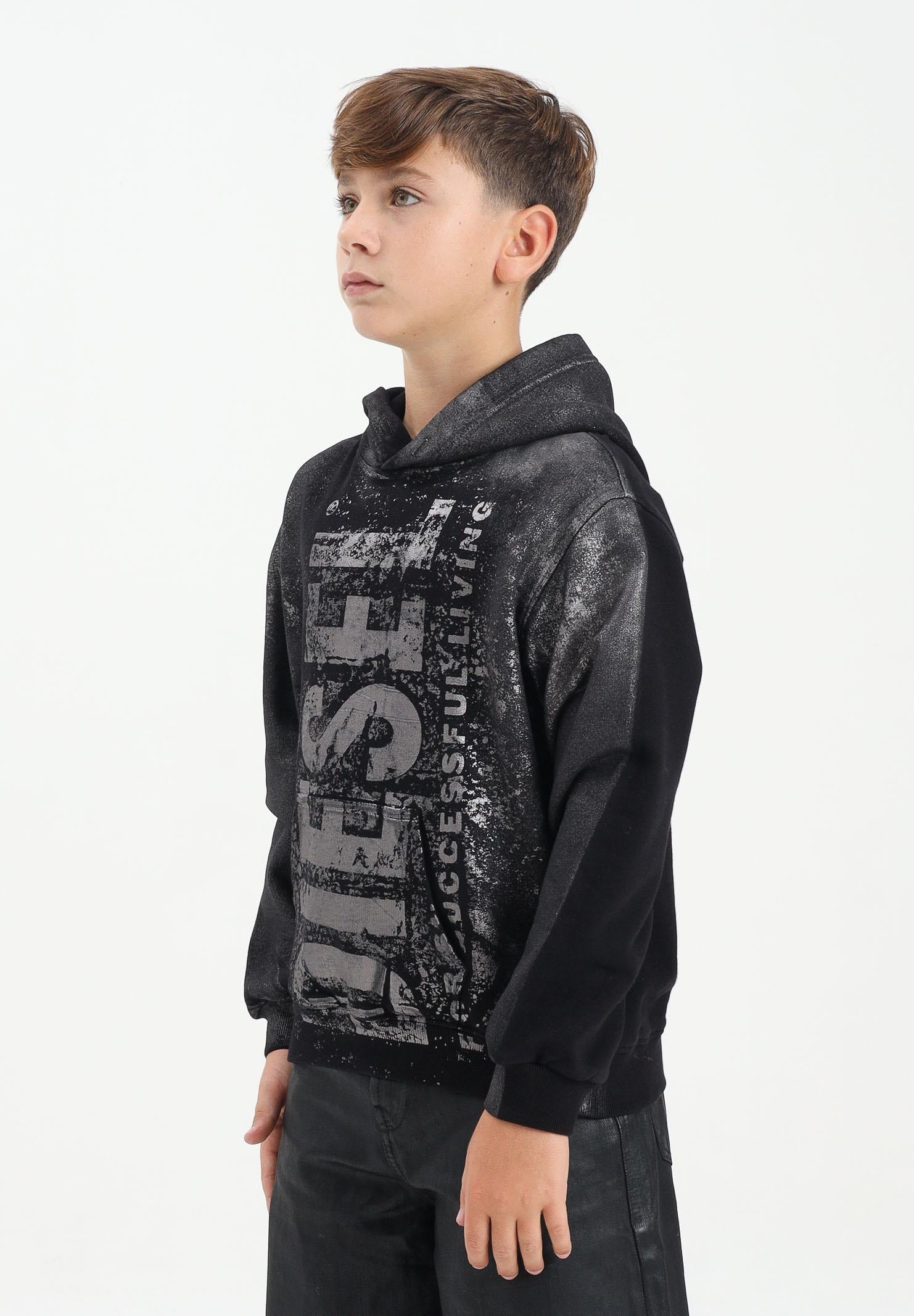 DIESEL Felpa con cappuccio nera per donna, ragazzi e bambini dal look vissuto J02492KYAZU K900 DIESEL