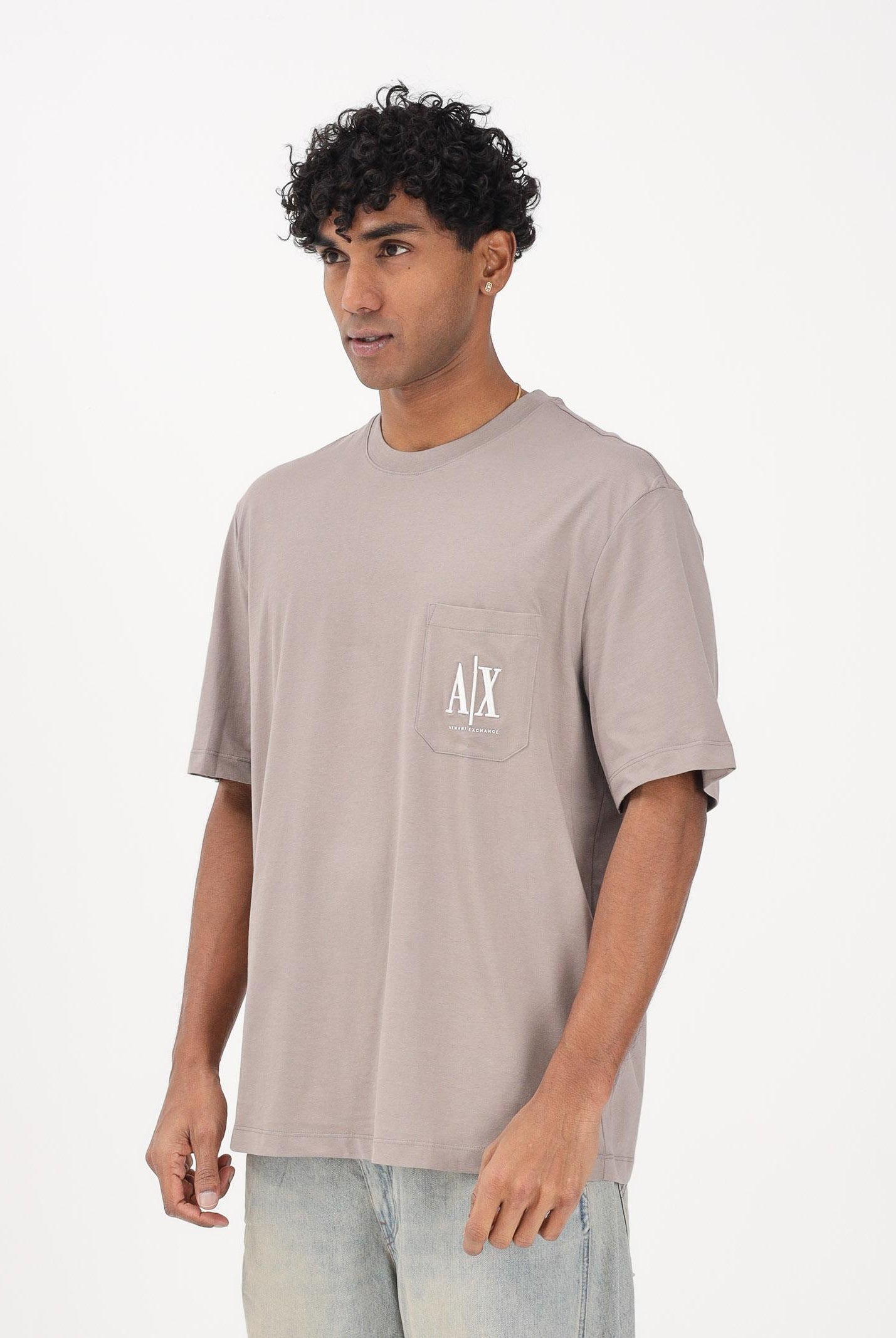 ARMANI EXCHANGE T-shirt a manica corta beige da uomo con taschino e logo XM000366AF12308 U6107 ARMANI EXCHANGE