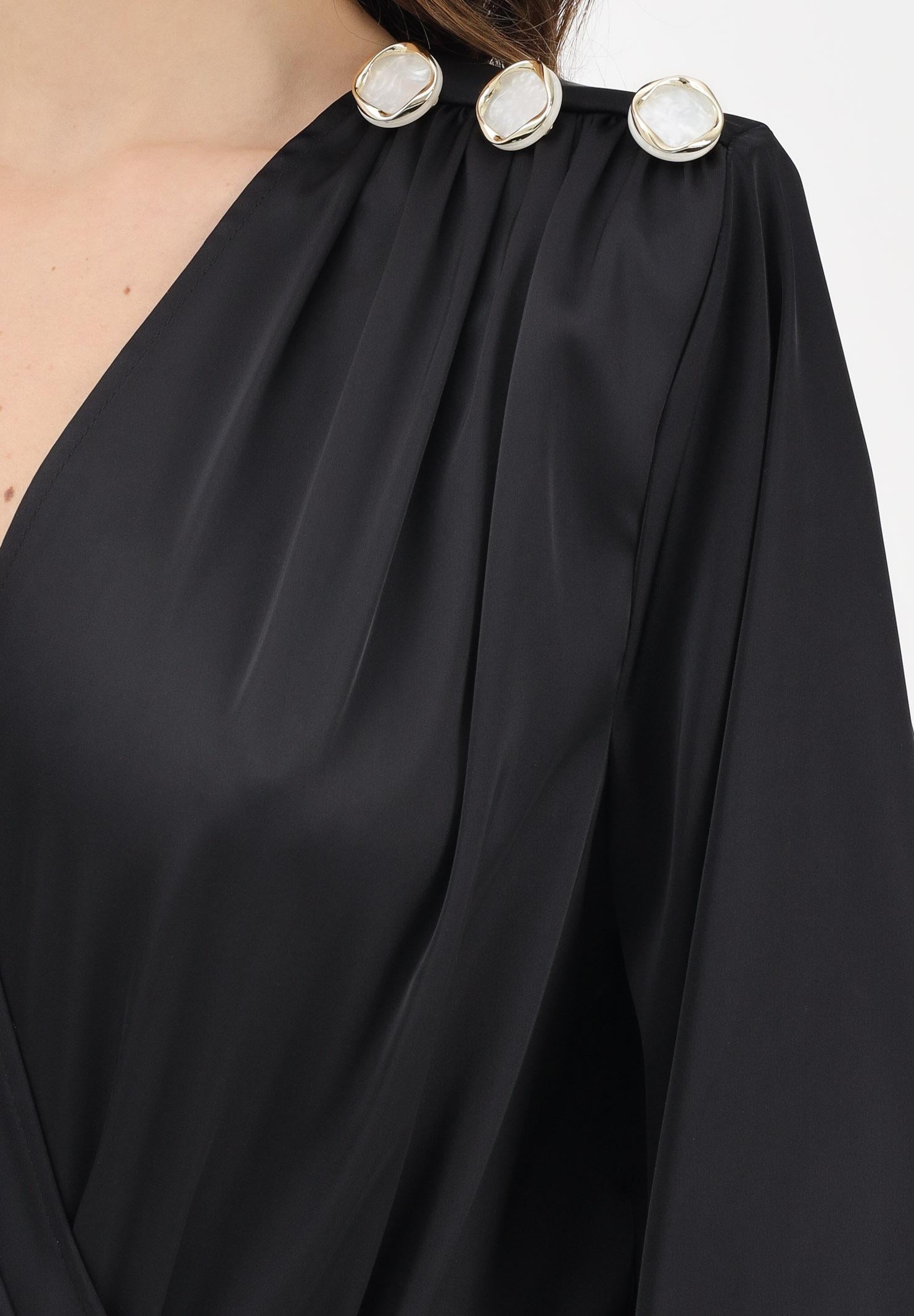 SHIT Body nero da donna con spilla fiore e bottoni SH26047 NE SHIT