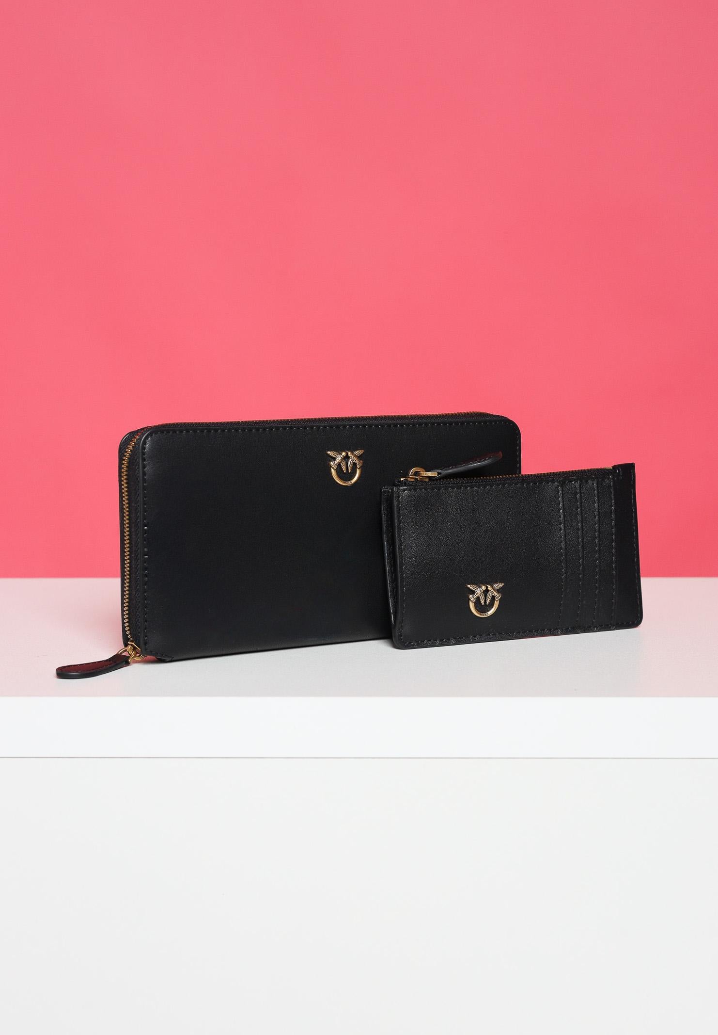 PINKO Portafogli zip-around in morbida pelle mano seta nero da donna 100250A0F1 Z99Q PINKO