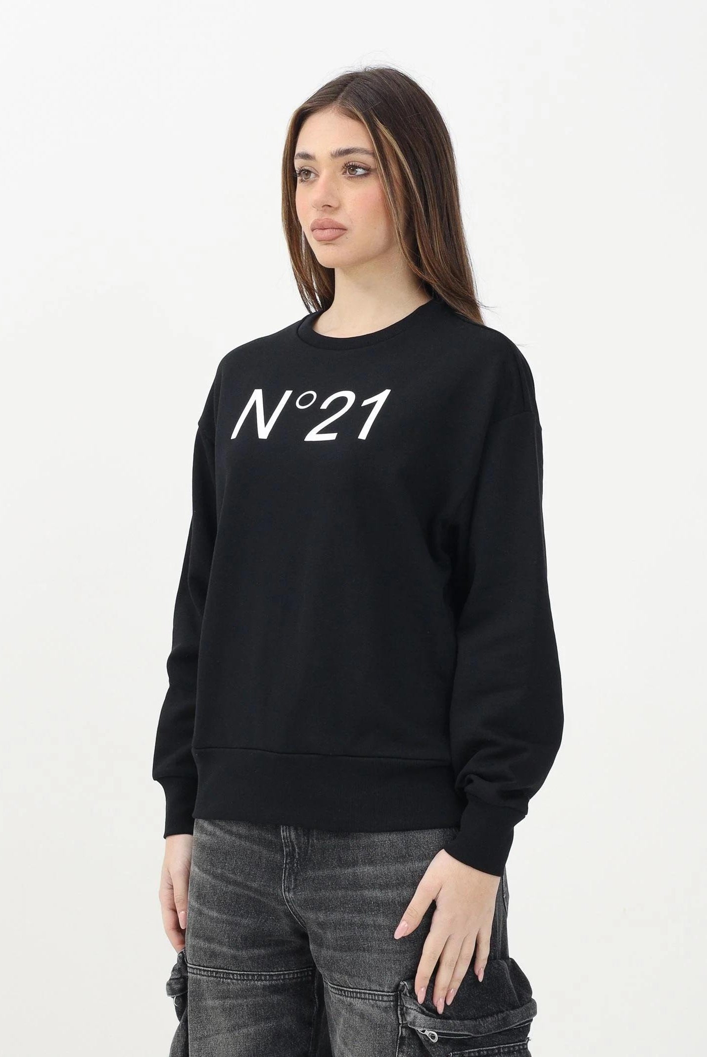 N21 Felpa girocollo nera per donna, ragazzi e bambini con il logo "N°21" stampato N21A23N0154 0NC16 N21