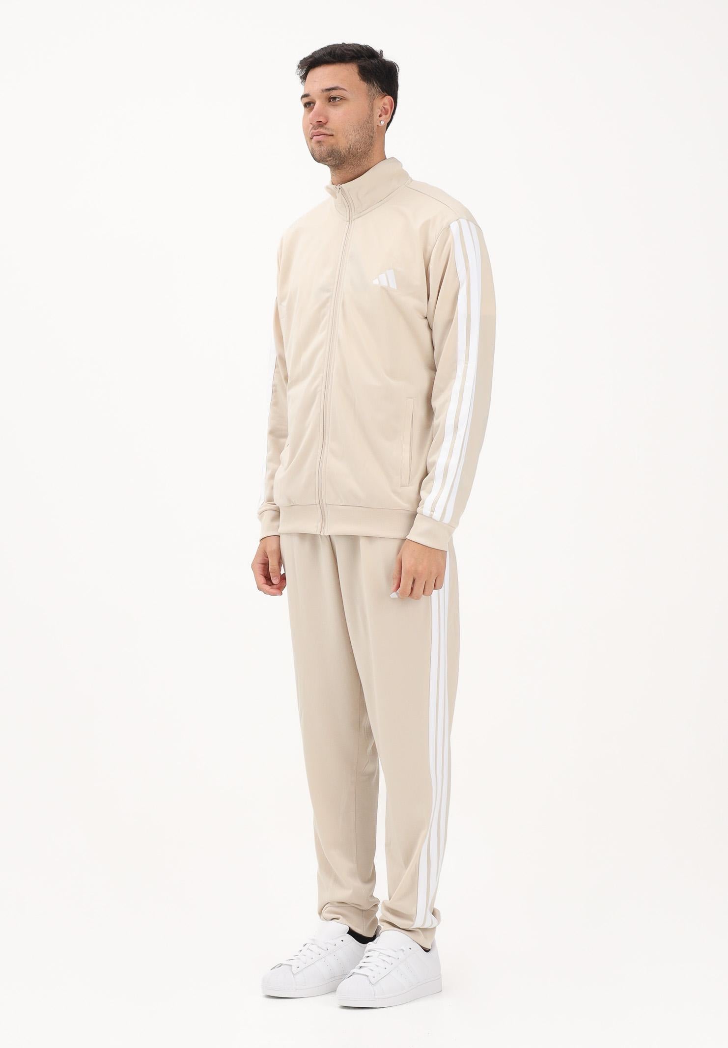 ADIDAS PERFORMANCE Tuta Basic 3-Stripes Fleece beige da uomo KR5358 . ADIDAS PERFORMANCE