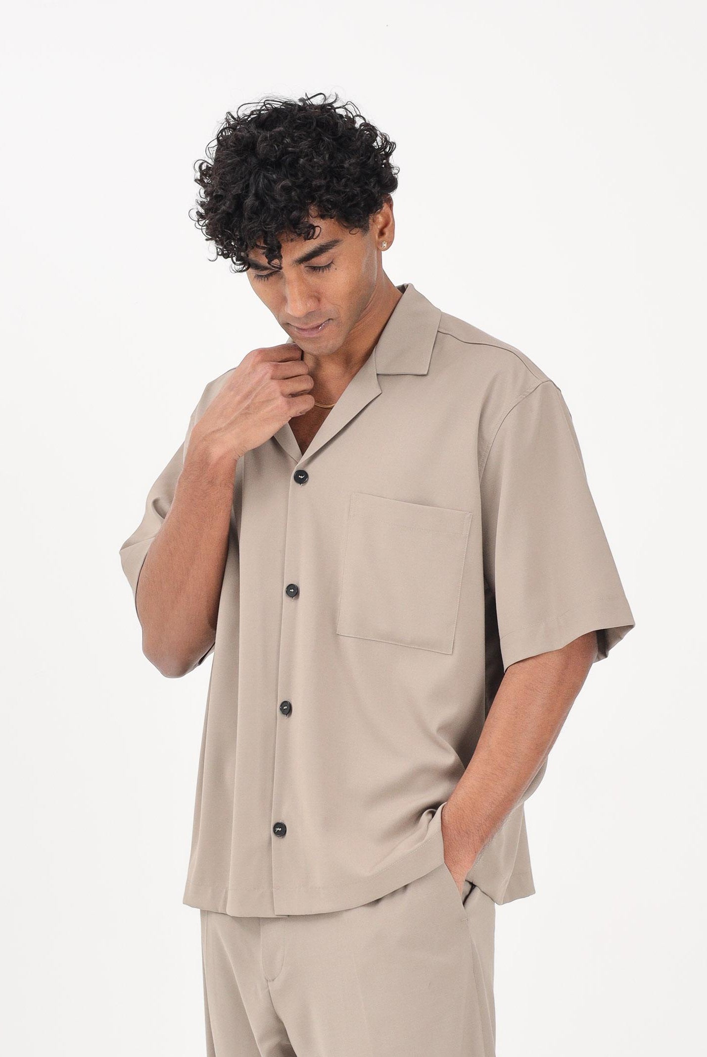 I'M BRIAN Camicia a manica corta beige da uomo CA3623 TA I'M BRIAN