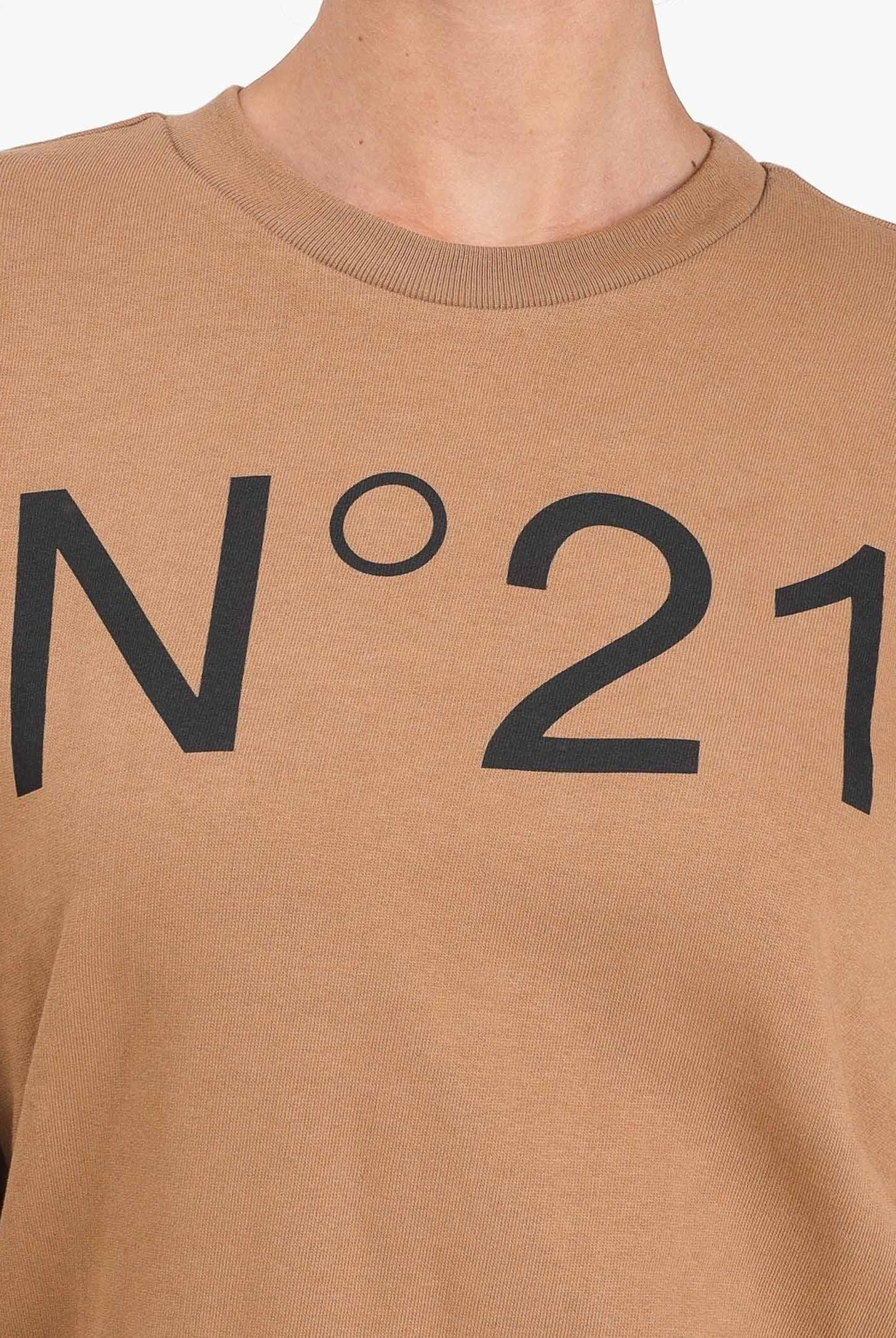 N21 Felpa girocollo cammello per donna, ragazzi e bambini con logo a contrasto N21588N0154 0N720 N21