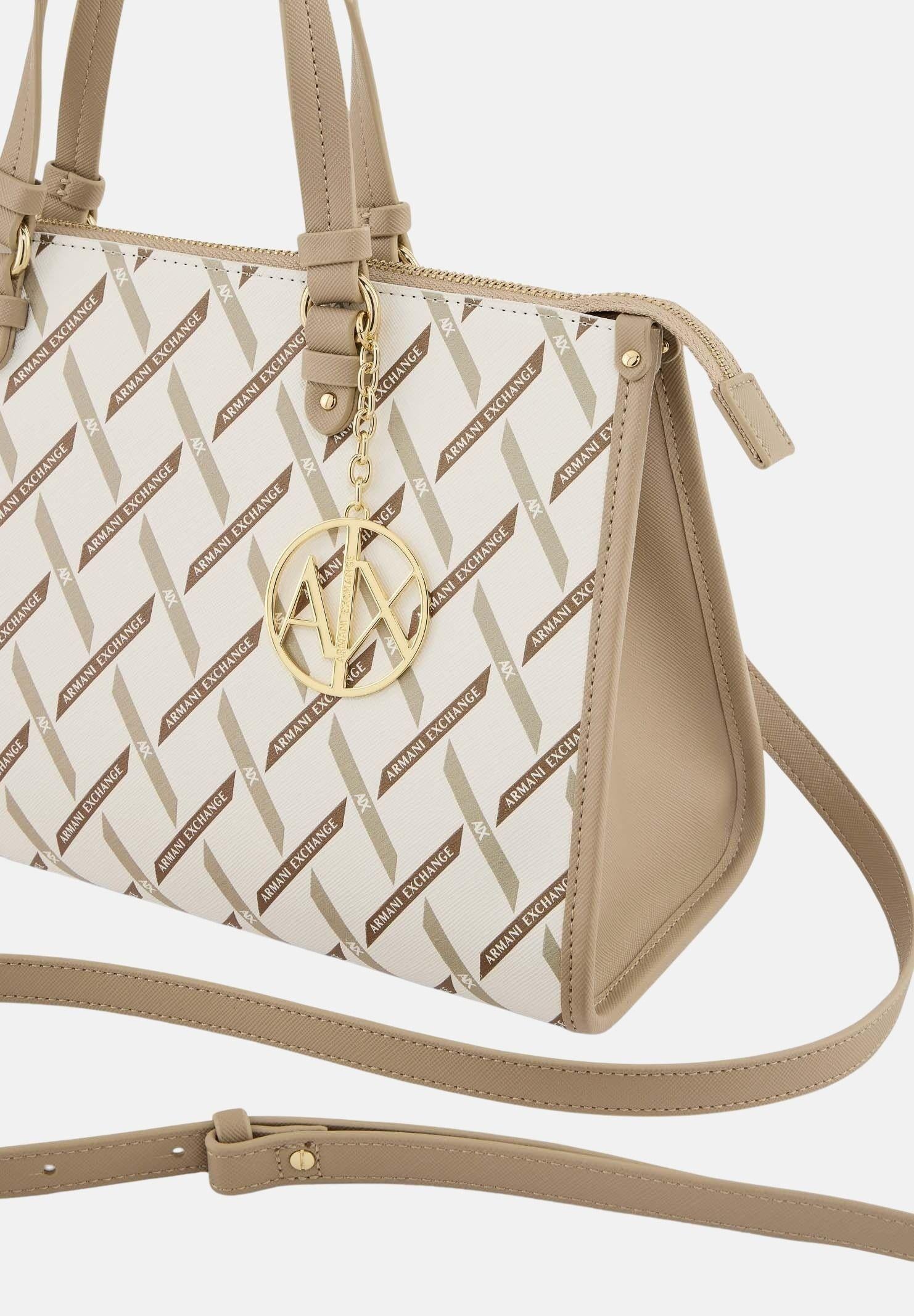 ARMANI EXCHANGE Borsa a mano bianca e beige da donna con logo all-over XW000400AF17155 M1245 ARMANI EXCHANGE