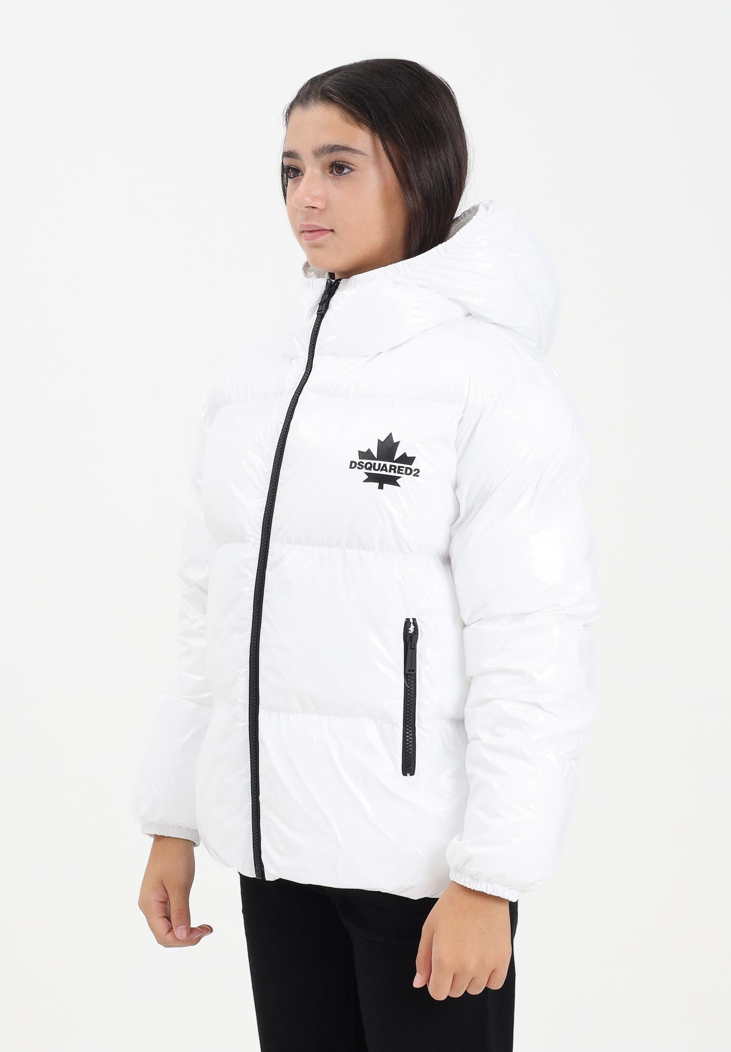 DSQUARED2 Piumino bianco per donna, ragazzi e bambini con logo Maple Leaf DQ3042D0ADY DQ100 DSQUARED2