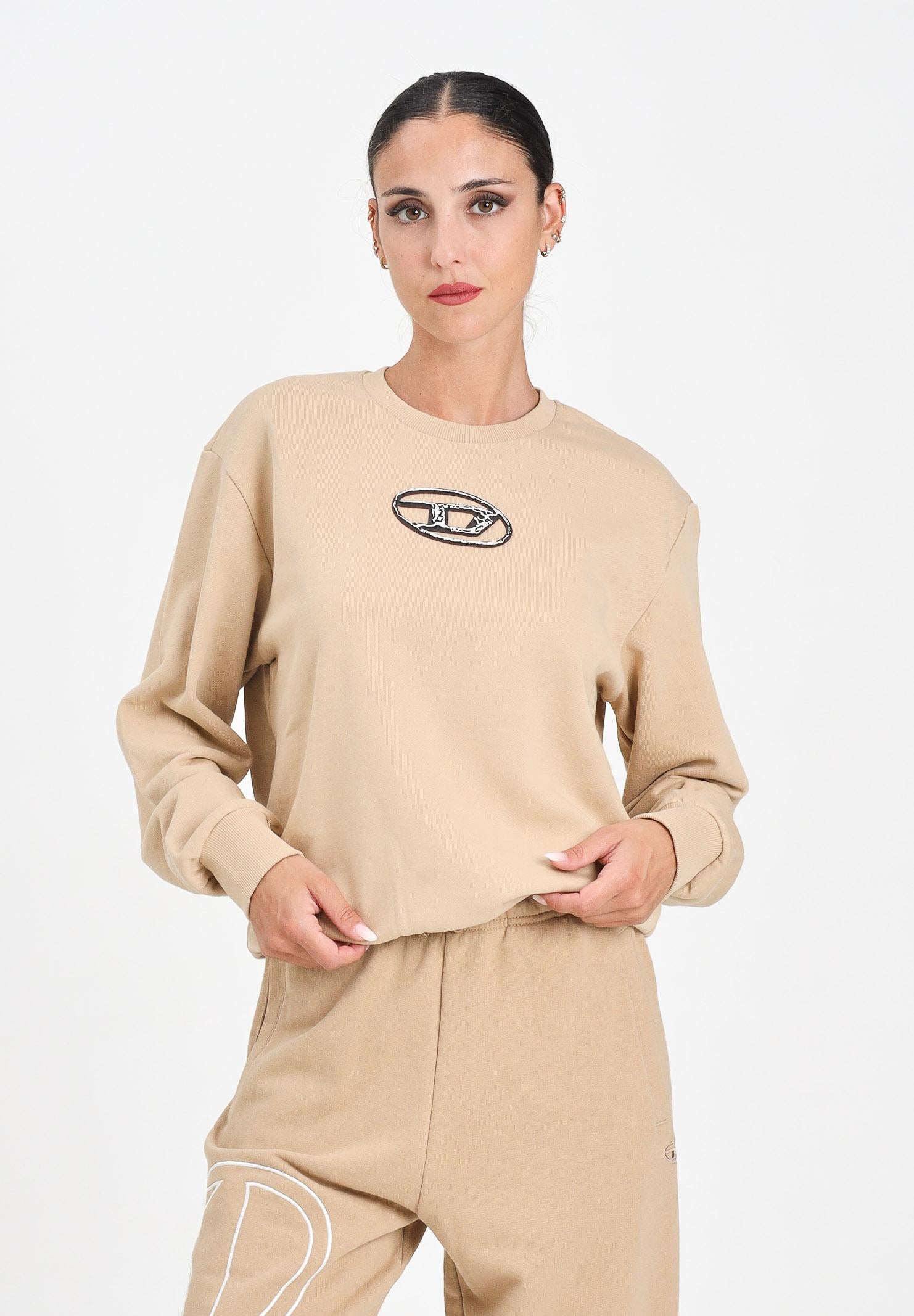 DIESEL Felpa girocollo beige per donna, ragazzi e bambini con logo Oval D multi-layered J02486KYAQK K726 DIESEL