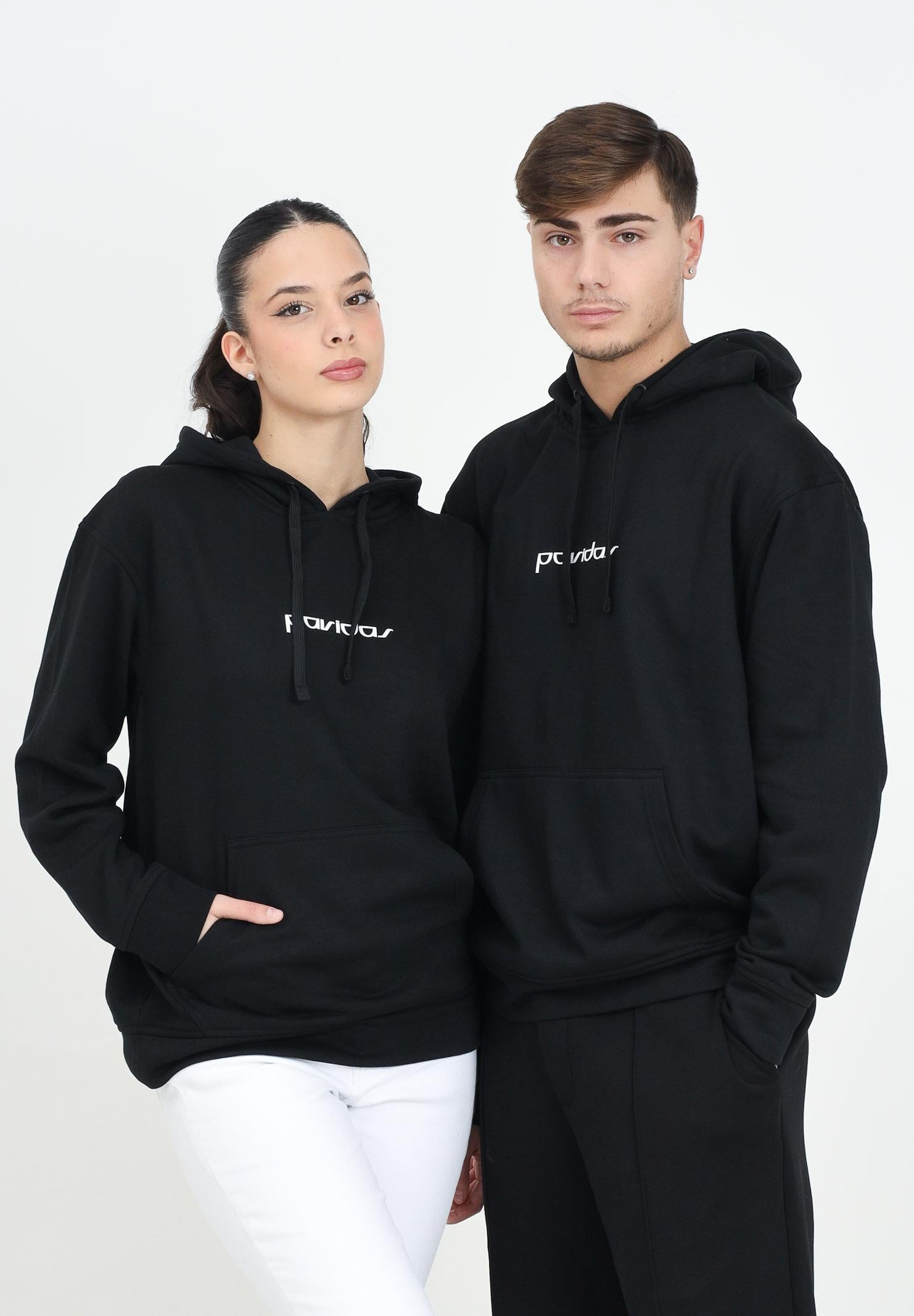 Felpa con cappuccio nera per uomo e donna rifinita da stampa logo PAVIDAS-HOODIE BLACK PAVIDAS