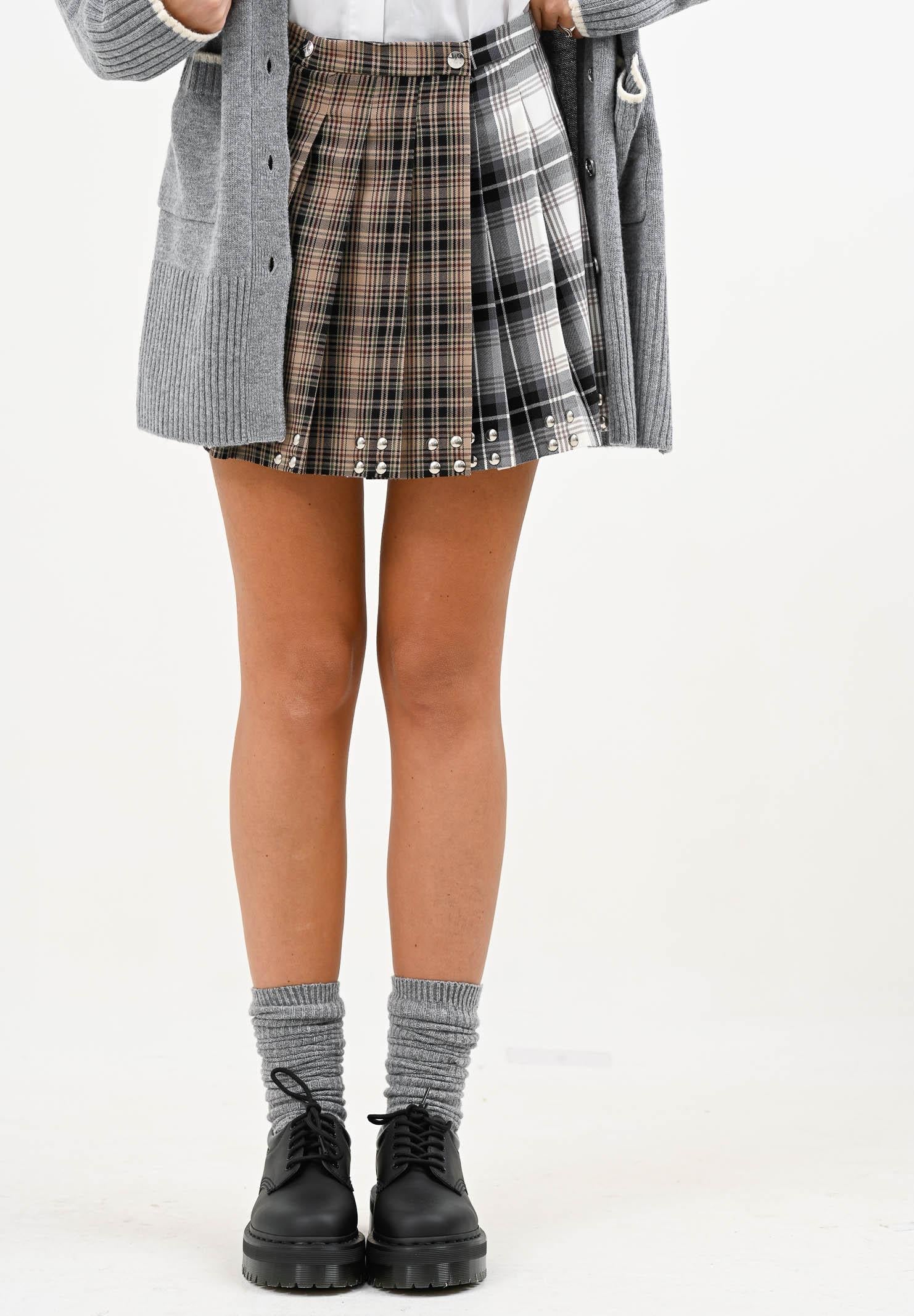 AKEP Gonna corta in tessuto tartan nei toni del beige, nero e bianco da donna GOKD11106 V1 AKEP