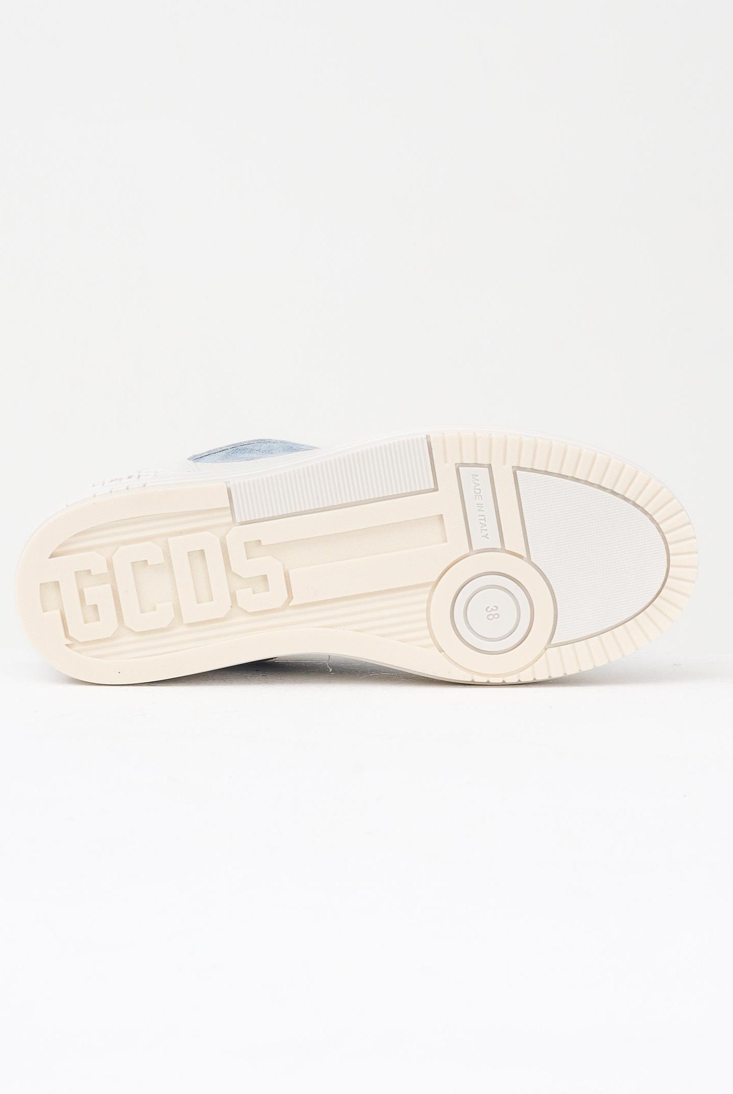 GCDS Sneakers panna per uomo e donna con inserti in denim chiaro GCD1011 460 GCDS