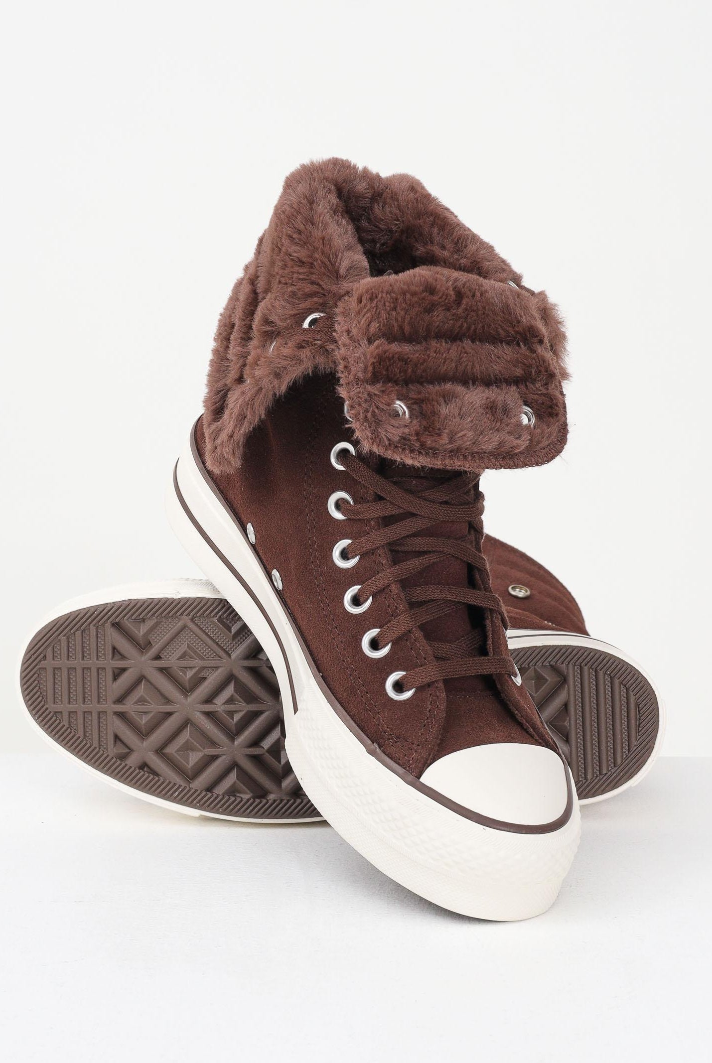 CONVERSE Sneakers Chuck Taylor All Star Fold-Over Lift Platform XHi Faux Fur marroni da donna A15230C  CONVERSE