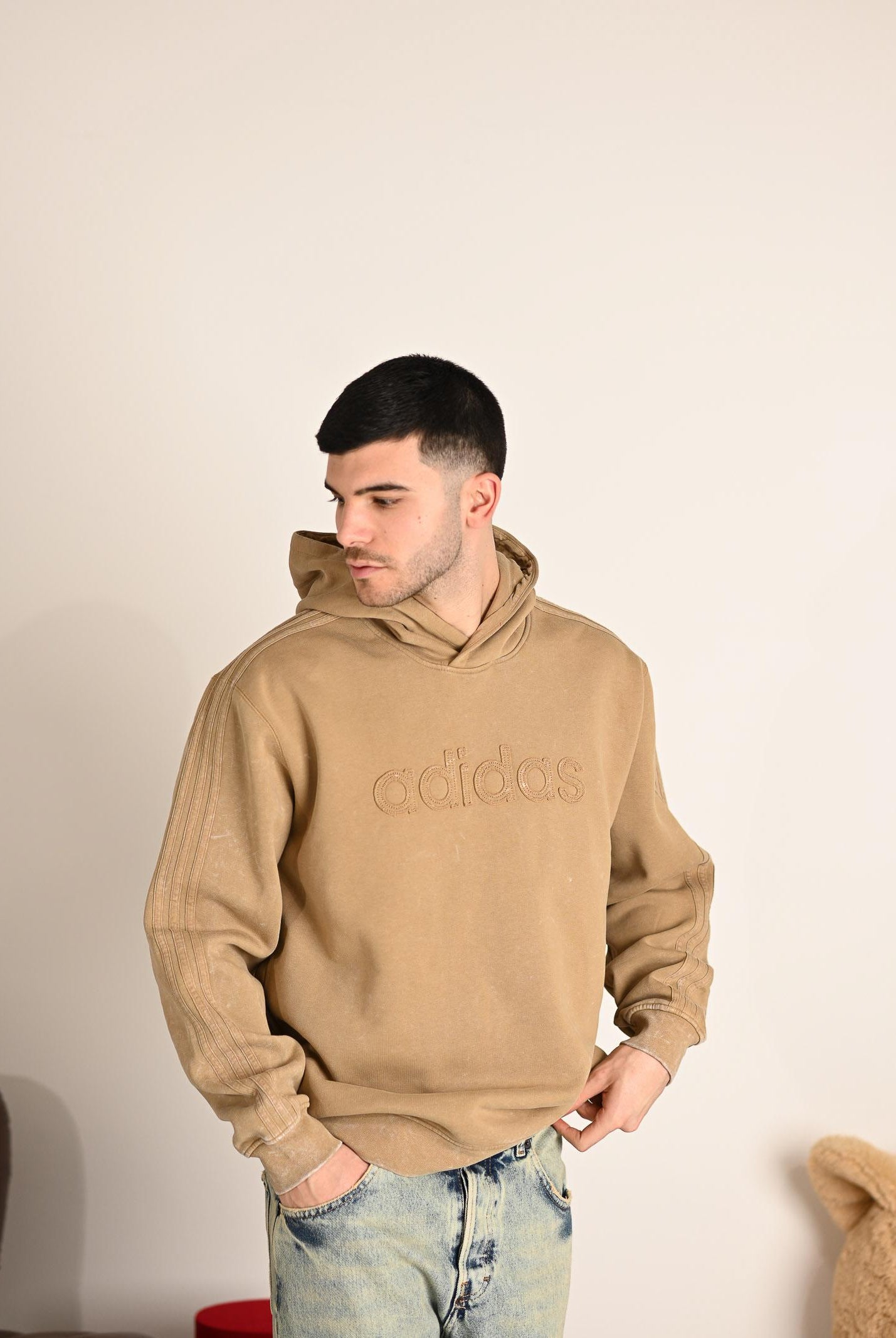 ADIDAS ORIGINALS Felpa con cappuccio WASHED beige da uomo JY2791 . ADIDAS ORIGINALS