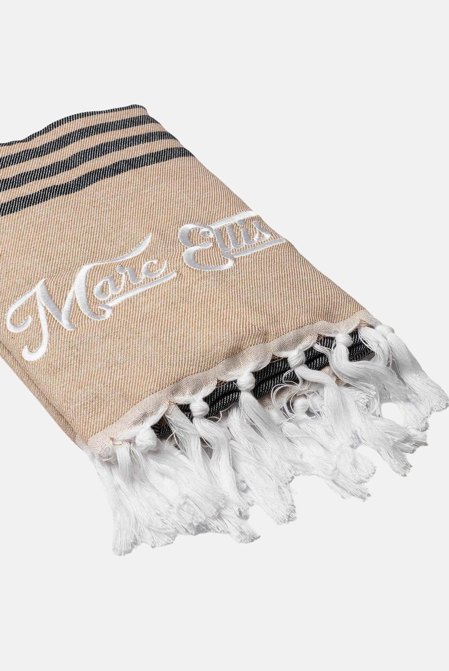 MARC ELLIS Telo mare beige da donna con frange e logo BEACH-TOWEL 03 MARC ELLIS