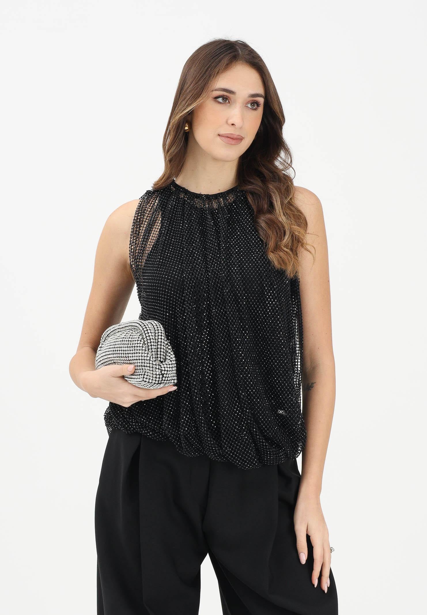 SPORTMAX Canotta SPXNODO nera da donna in rete con strass 2612941061600 002 SPORTMAX