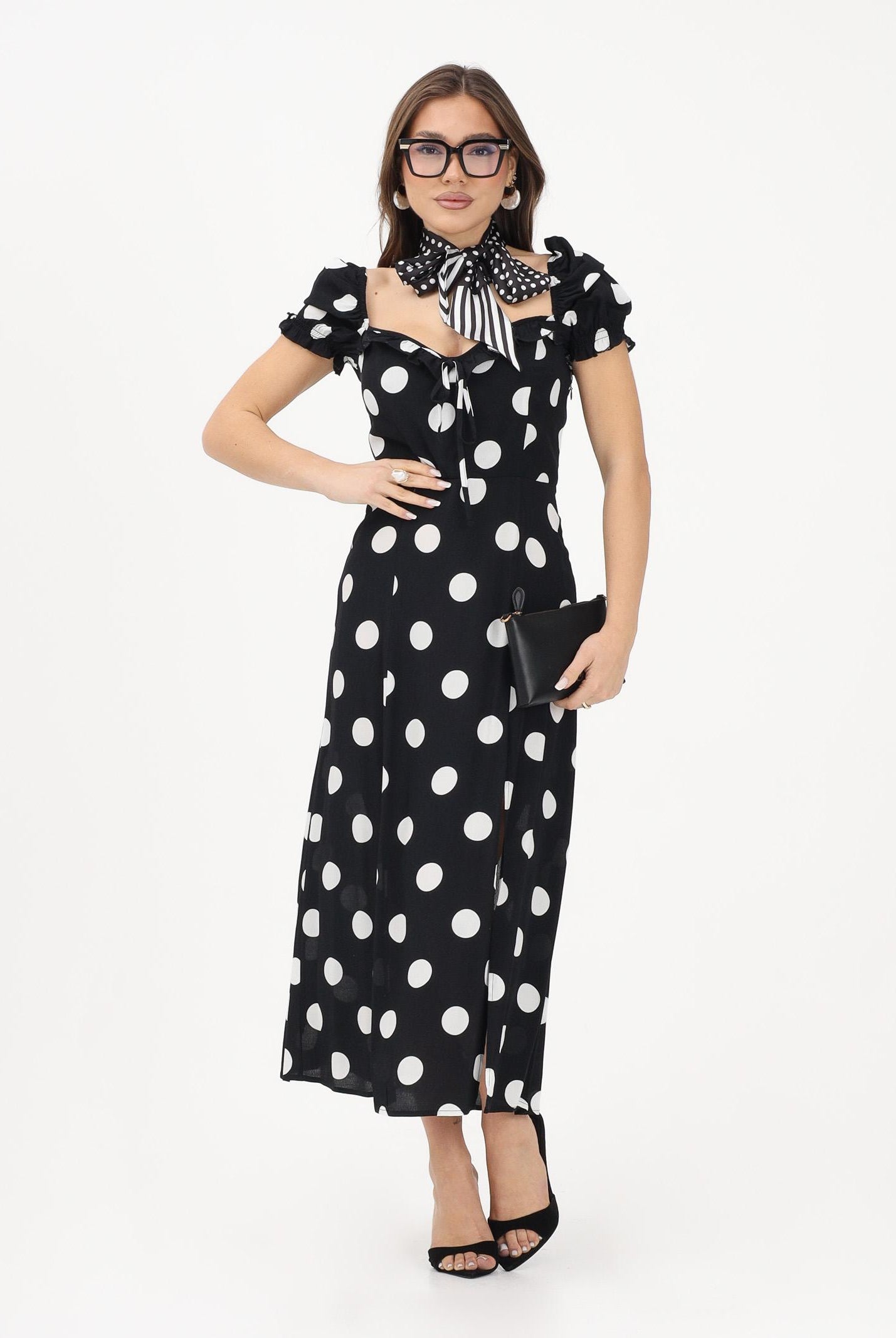 MAR DE MARGARITAS Abito midi Nikita nero da donna con stampa a pois MMABW01534 NE140 Mar de margaritas