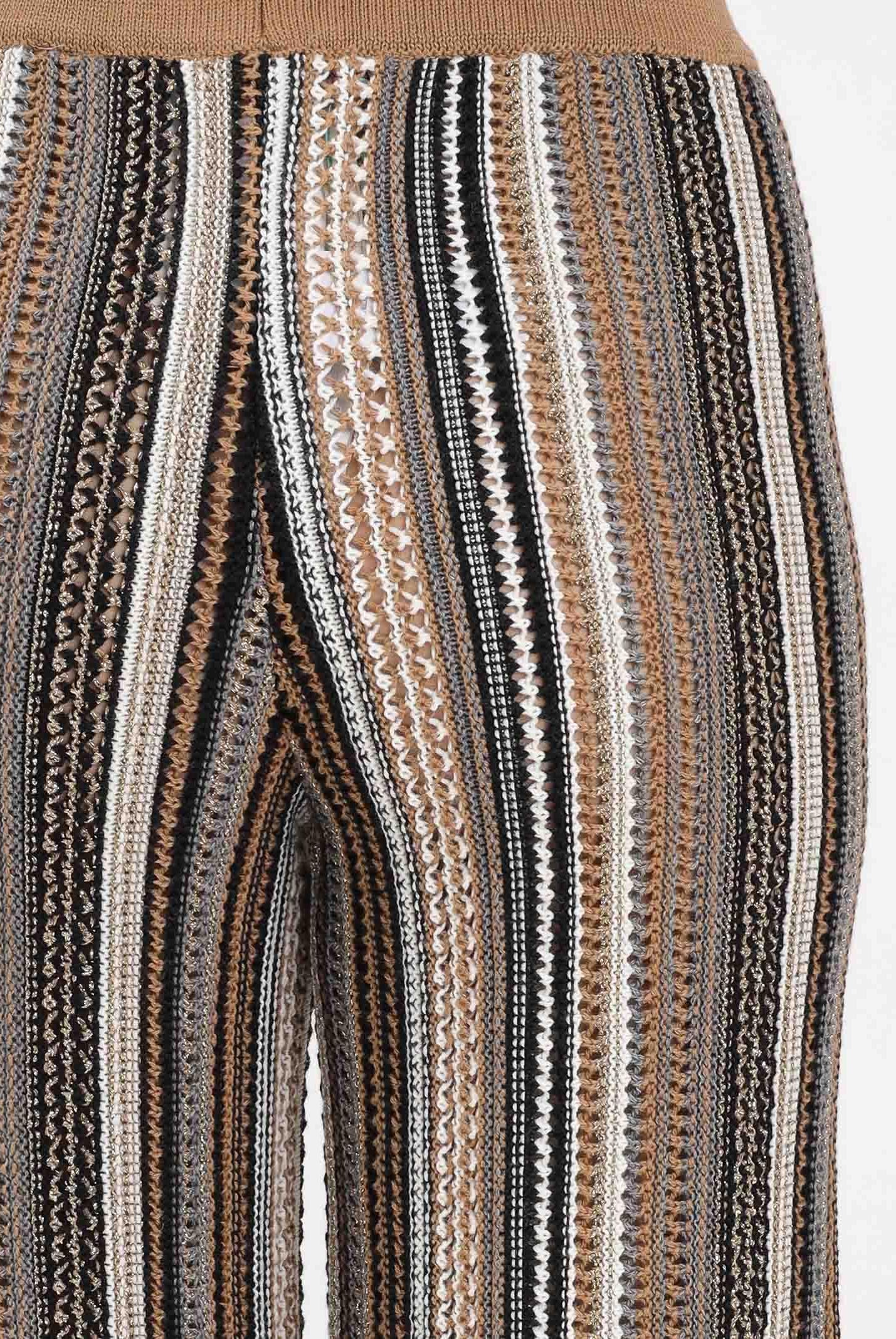 AKEP Pantalone a gamba dritta in maglia lavorata con righe multicolor da donna PTKD11003 V2 AKEP