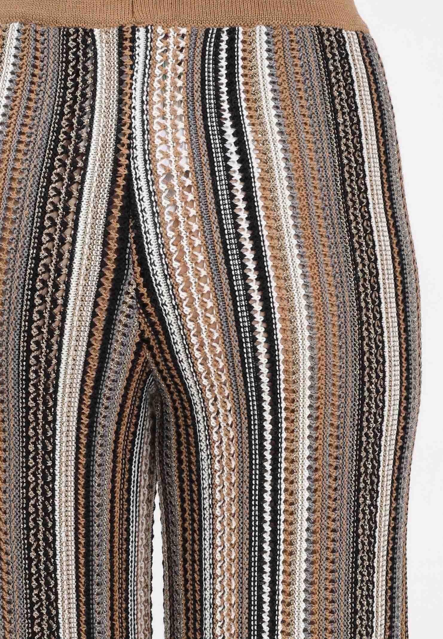 AKEP Pantalone a gamba dritta in maglia lavorata con righe multicolor da donna PTKD11003 V2 AKEP