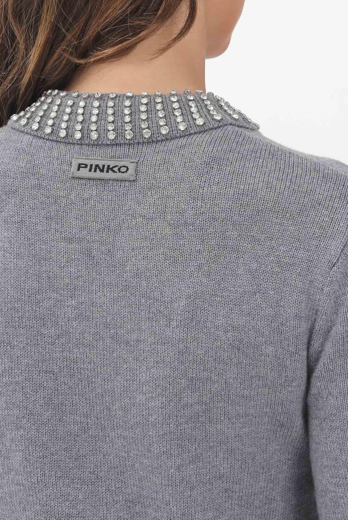 PINKO Maglioncino grigio da donna con colletto impreziosito da pietre gioiello 105530A2S4 II2 PINKO