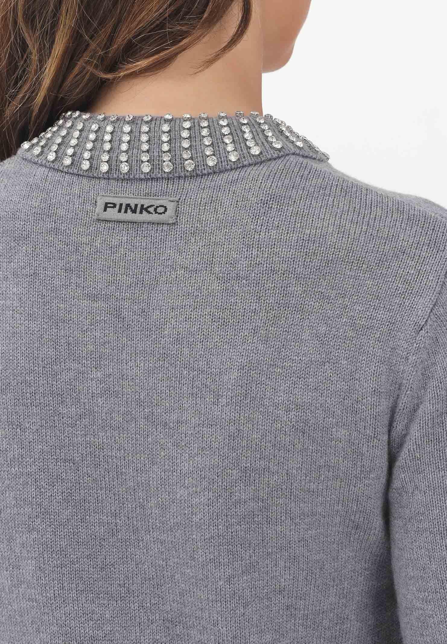 PINKO Maglioncino grigio da donna con colletto impreziosito da pietre gioiello 105530A2S4 II2 PINKO