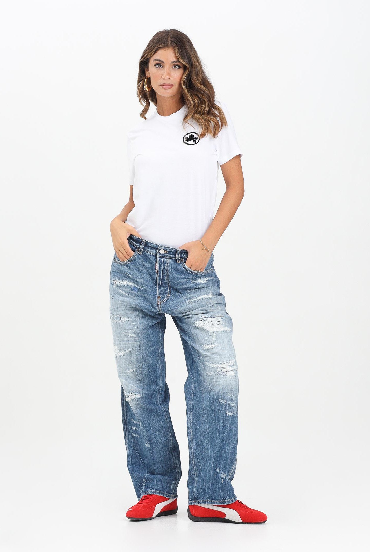 DSQUARED2 Jeans in denim chiaro per donna, ragazzi e bambini con dettagli destroyed DQ3082D0AEN DQ01 DSQUARED2