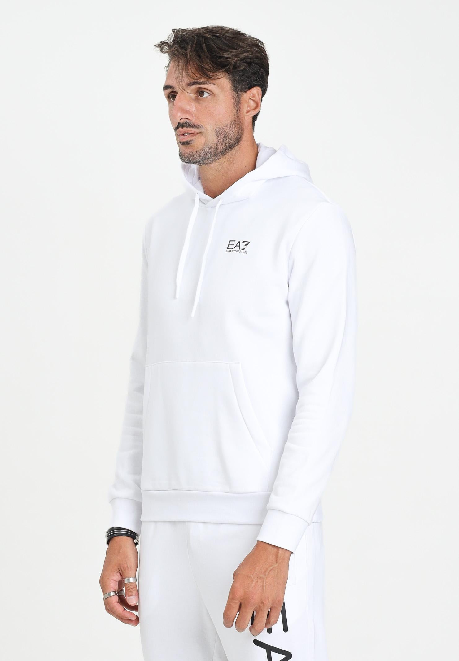 EA7 Felpa con cappuccio bianca da uomo rifinita da stampa logo 7M000570AF10377 M0003 EA7