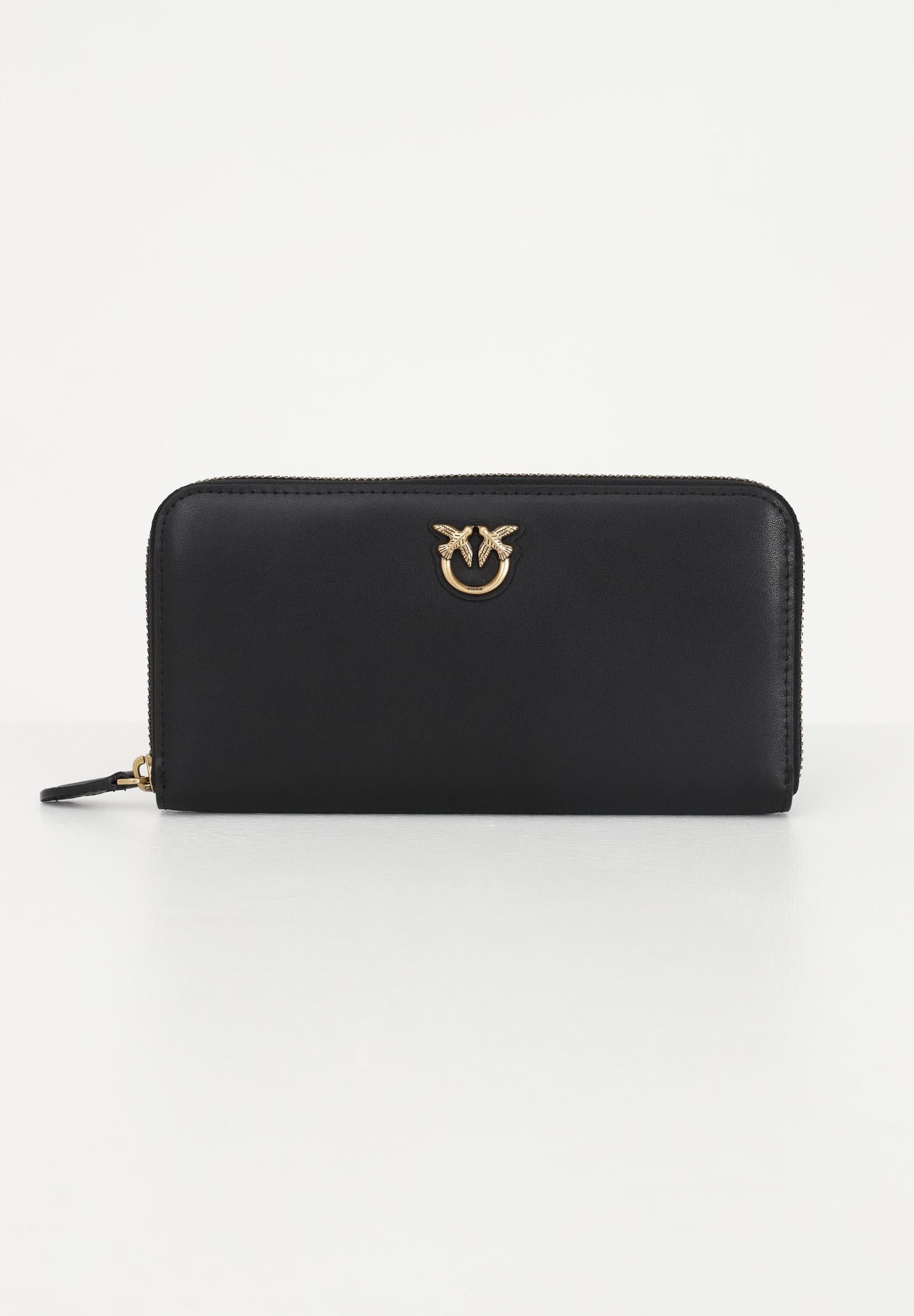 PINKO Portafogli zip-around in morbida pelle mano seta nero da donna 100250A0F1 Z99Q PINKO