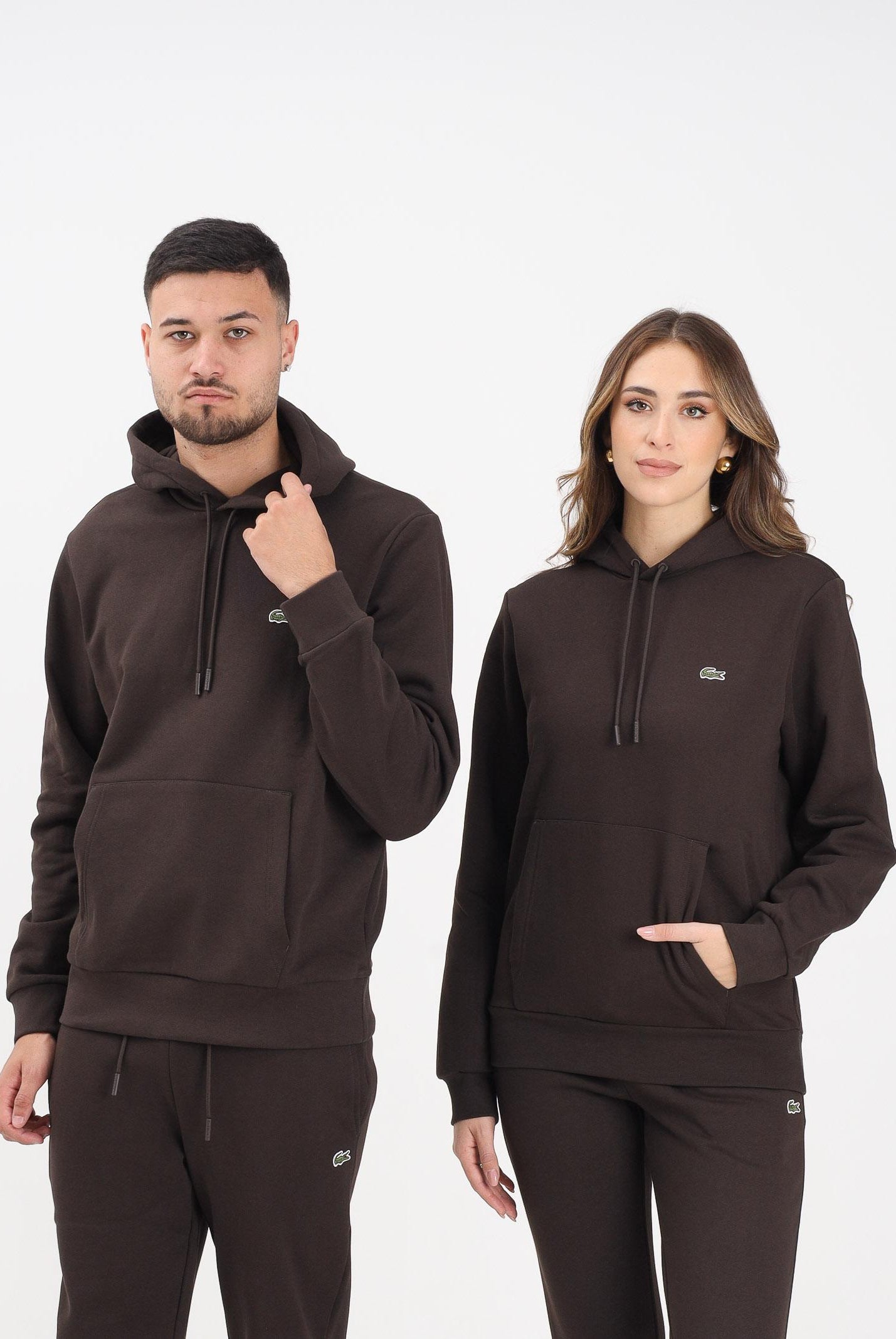 LACOSTE Felpa con cappuccio marrone per uomo e donna SH9623 SKB LACOSTE