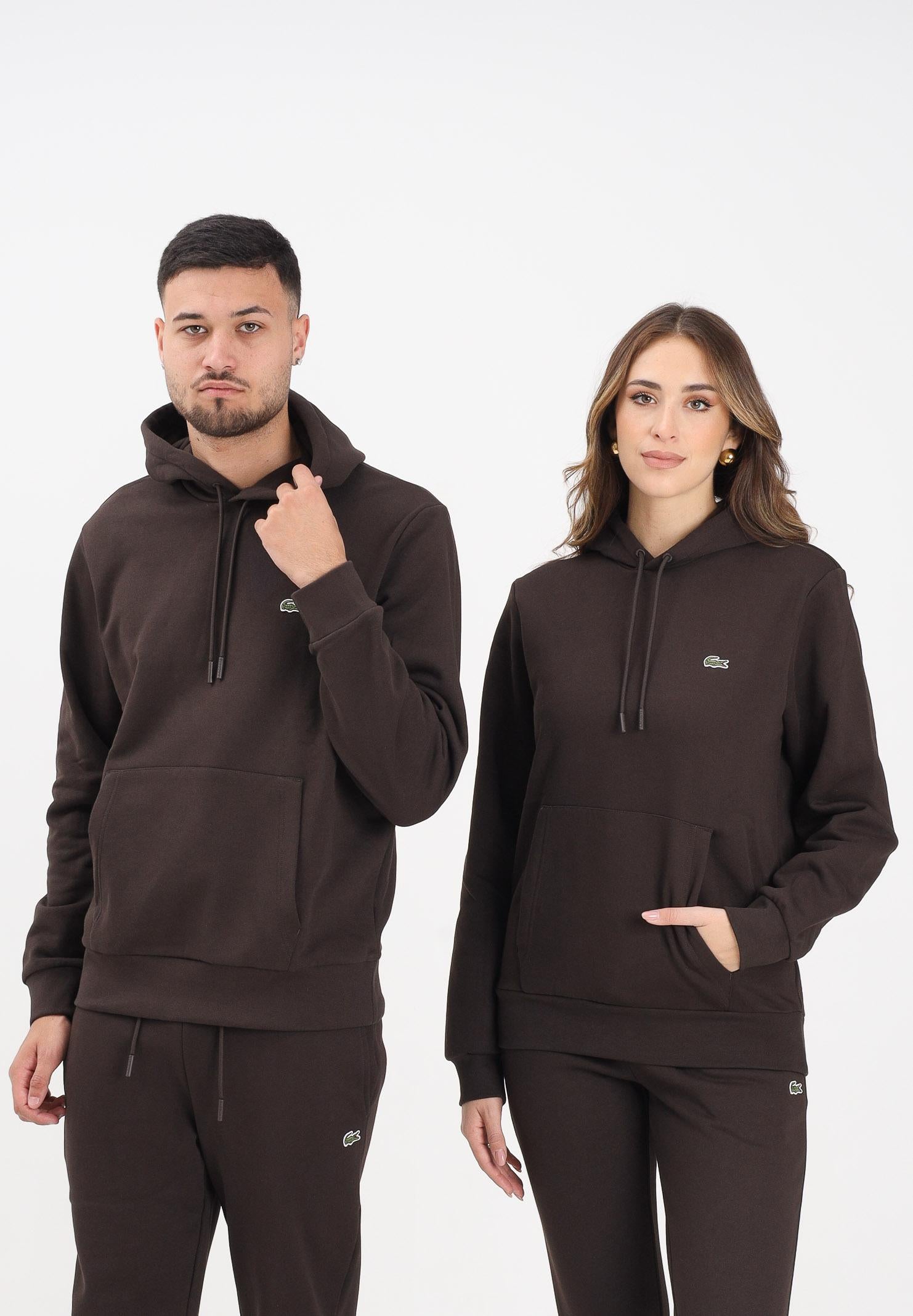 LACOSTE Felpa con cappuccio marrone per uomo e donna SH9623 SKB LACOSTE
