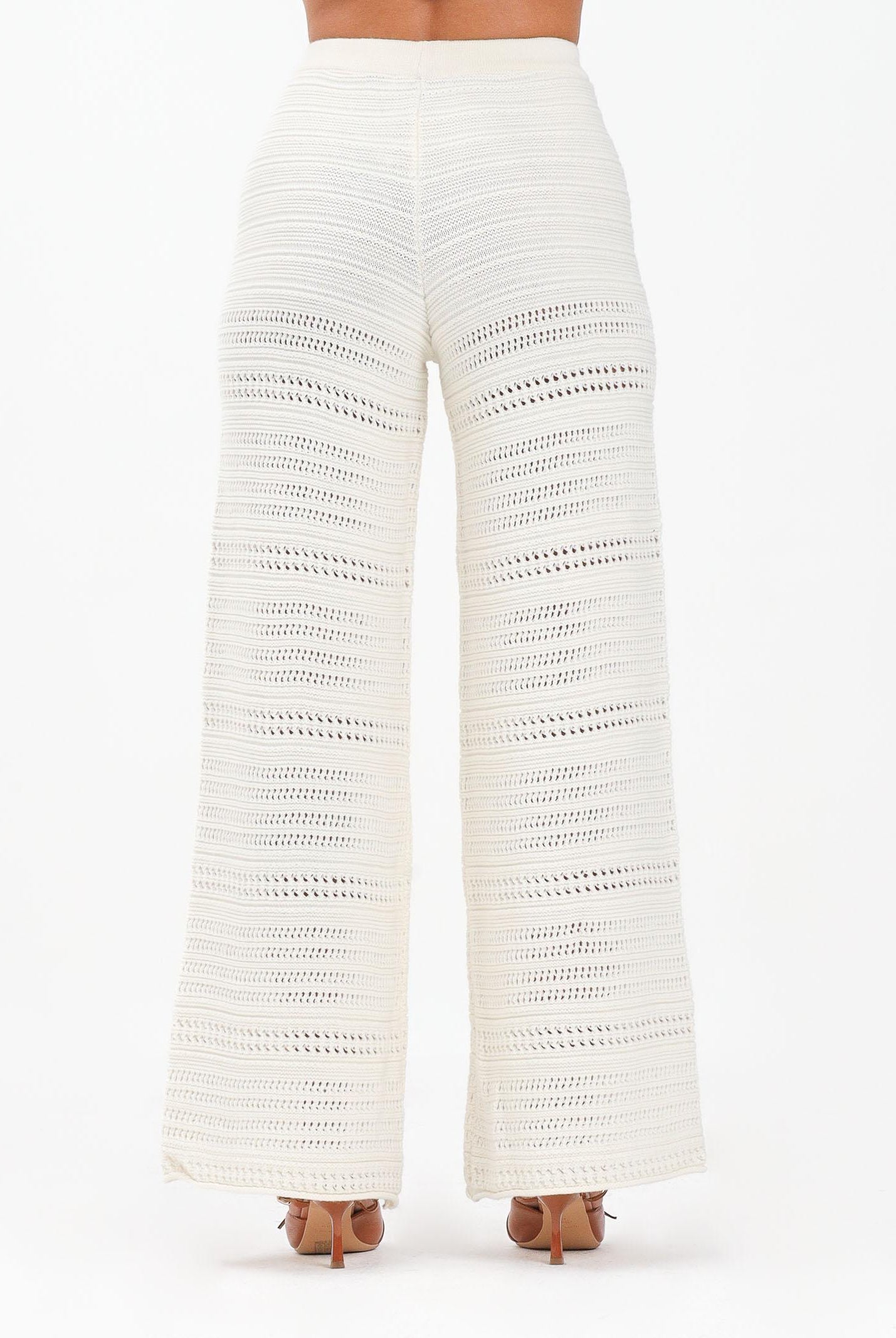 AKEP Pantalone panna da donna in maglia traforata PTKD11005 V2 AKEP