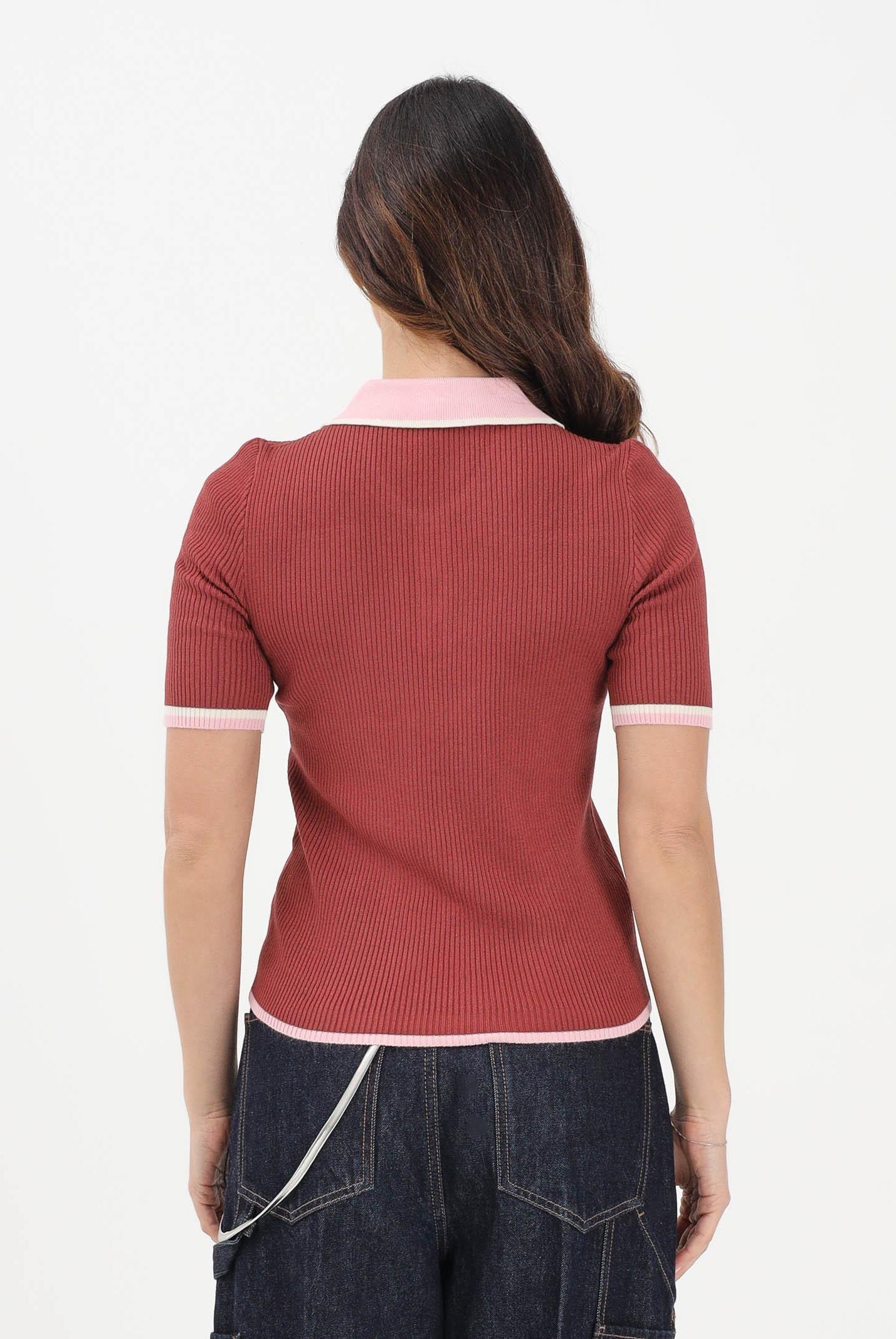 ONLY Polo in maglia a maniche corte mattone da donna con colletto a contrasto 15363165 Re ONLY