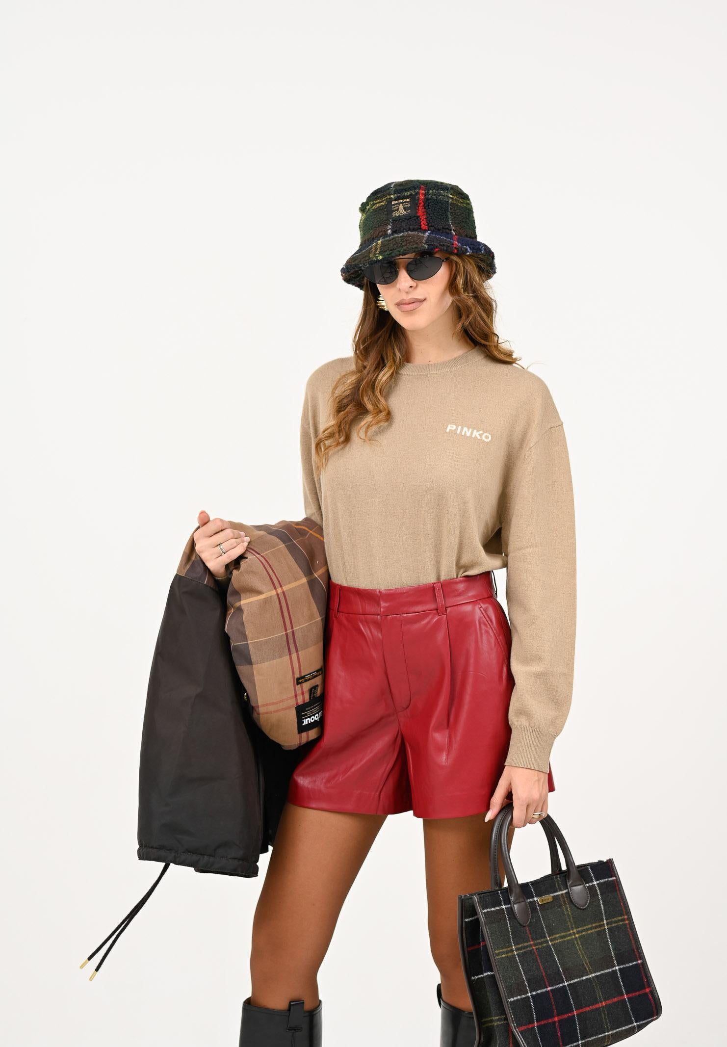 PINKO Maglioncino girocollo cammello da donna con maxi logo 105561A2SI MZ2 PINKO