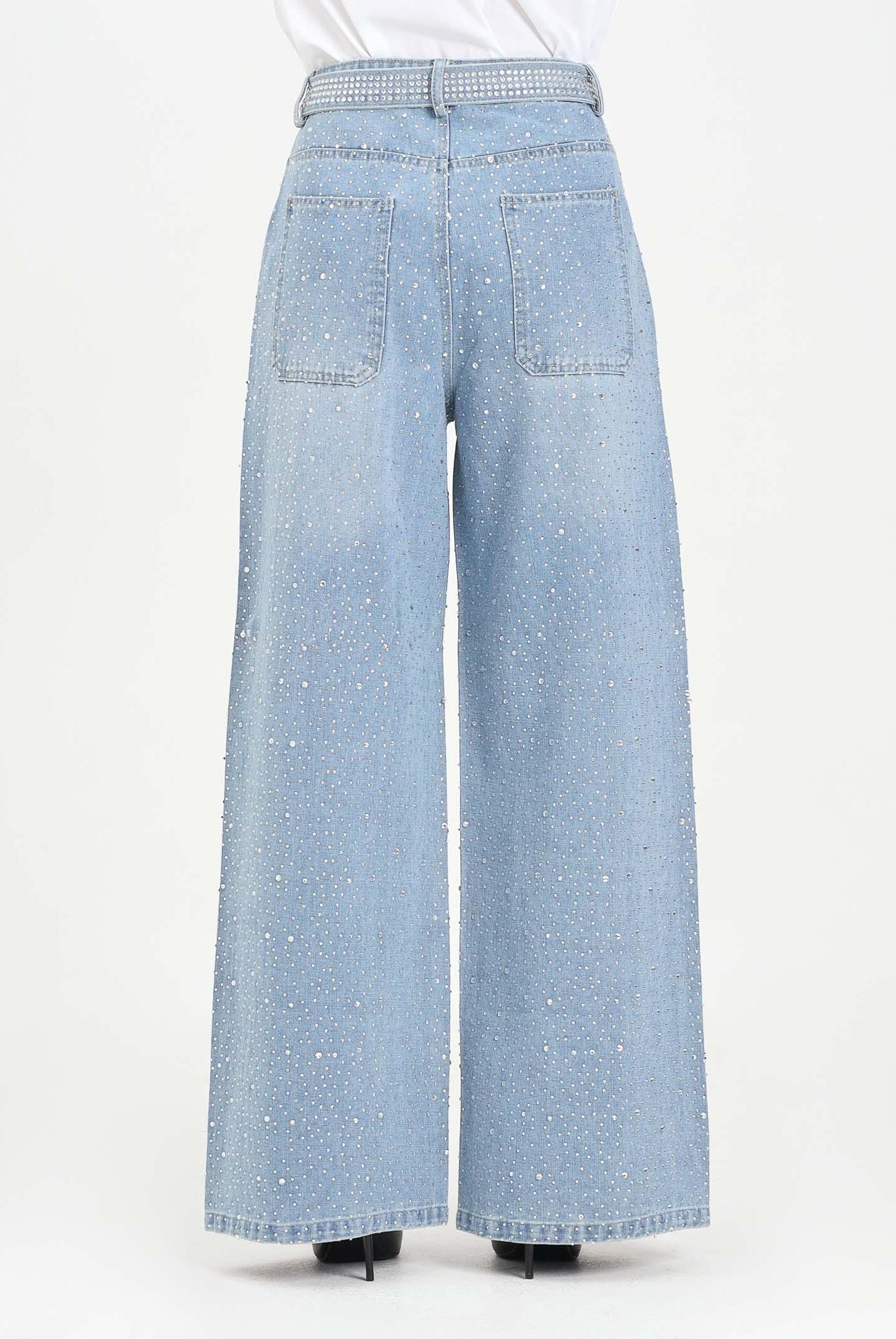 ODI ODI Jeans palazzo Murano in denim chiaro da donna impreziositi da strass MURANO100W5 C9 ODI ODI