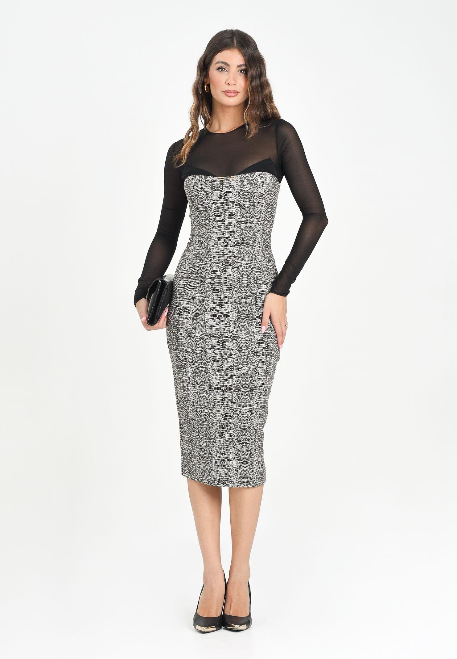 ELISABETTA FRANCHI Abito midi nero da donna con fantasia pitonata AB87657E2 110 ELISABETTA FRANCHI