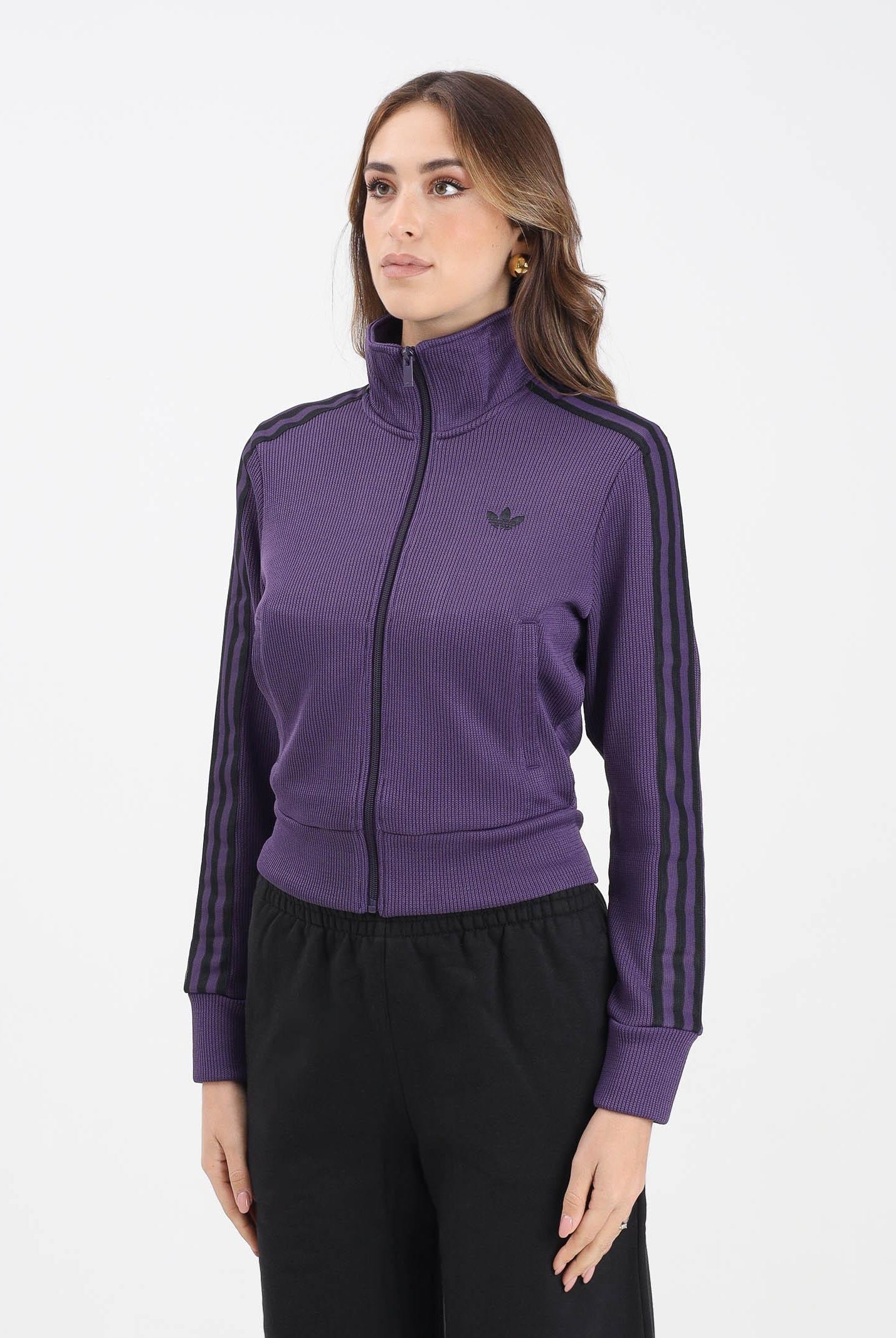 ADIDAS ORIGINALS Felpa con zip Firebird Adicolor Knit viola da donna JY2615 . ADIDAS ORIGINALS